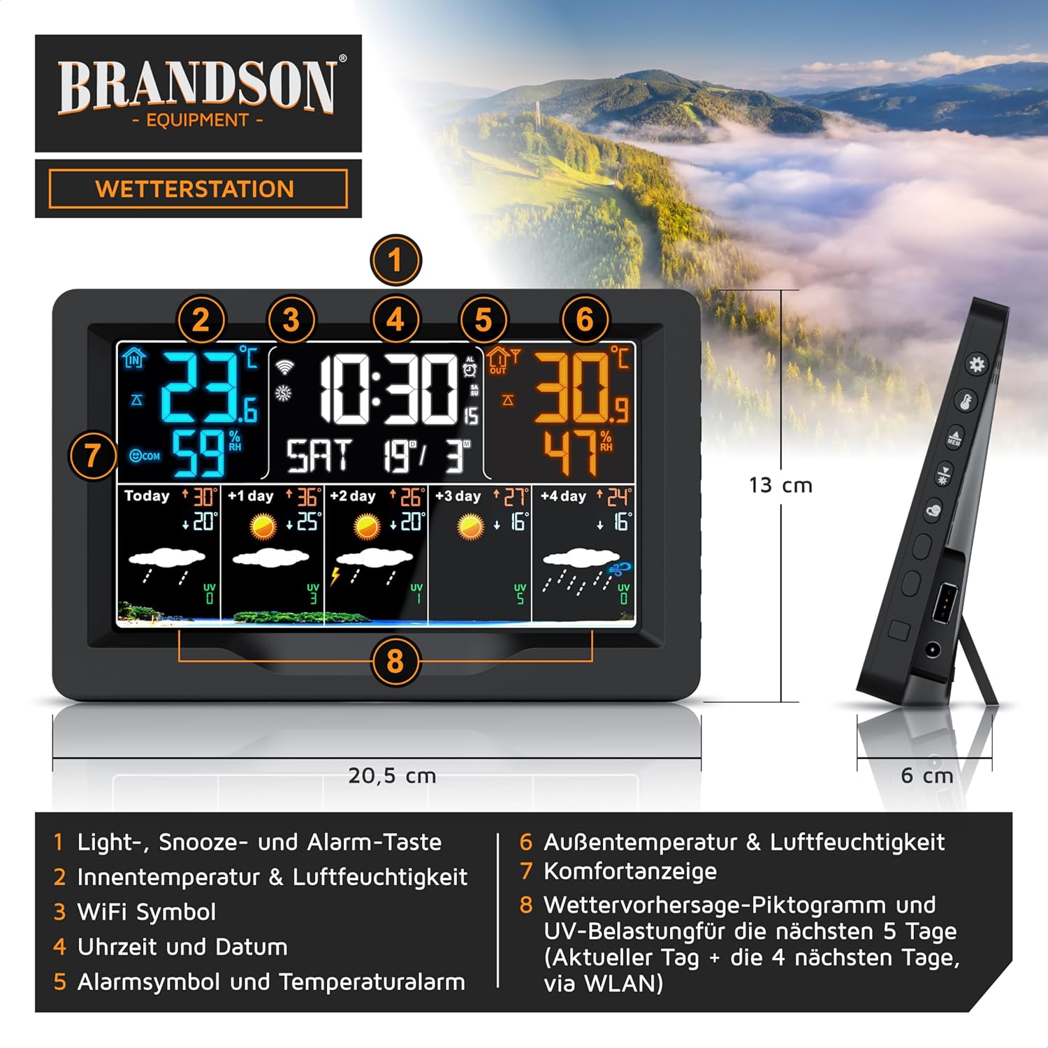 Thumbnail 1 de Brandson Wetterstation WLAN mit Außensensor 🌤