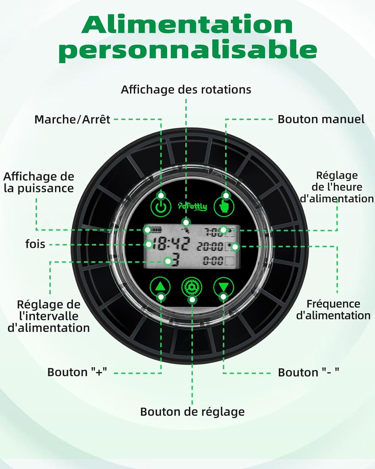 Detalle 2 de Papettly Distributeur automatique nourriture poisson avec minuterie đ