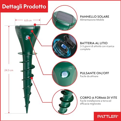 Thumbnail 1 de PATTLER Scaccia Talpe Solare a Ultrasuoni Impermeabile – 2 pezzi, repellente serpenti e topi