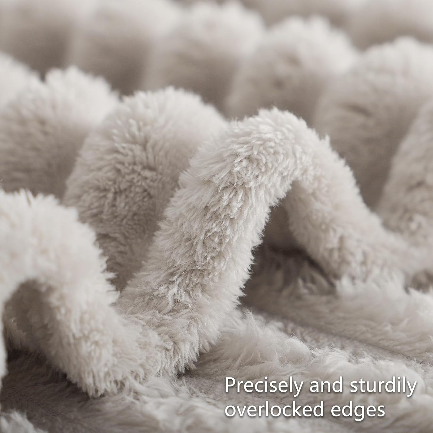 Thumbnail 4 de RUIKASI Fleece Throw Blanket for Sofa – Beige, 130x150cm, Soft 300gsm with 3D Ribbed Design