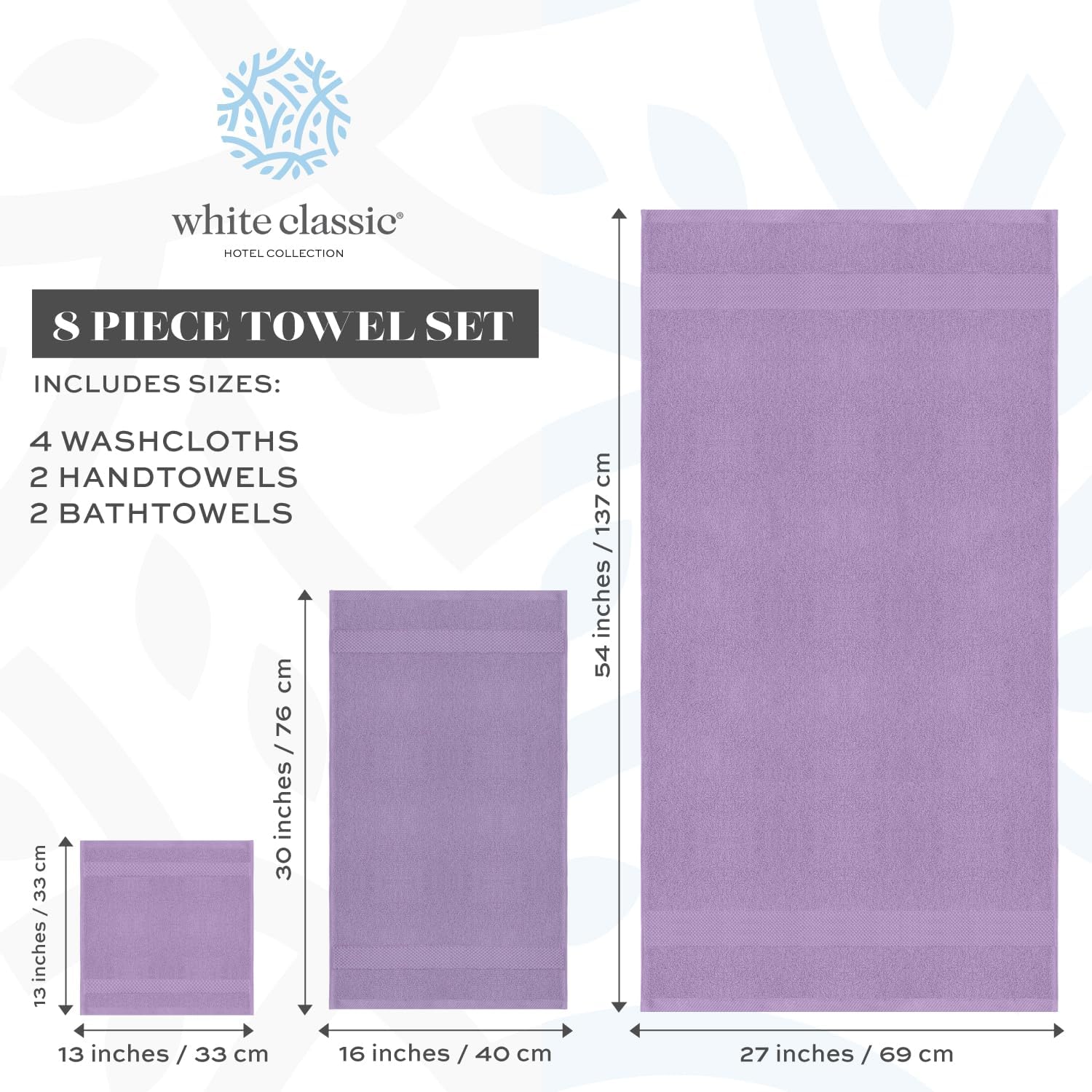 Detalle 2 de White Classic Bath Towel Set, Lavender