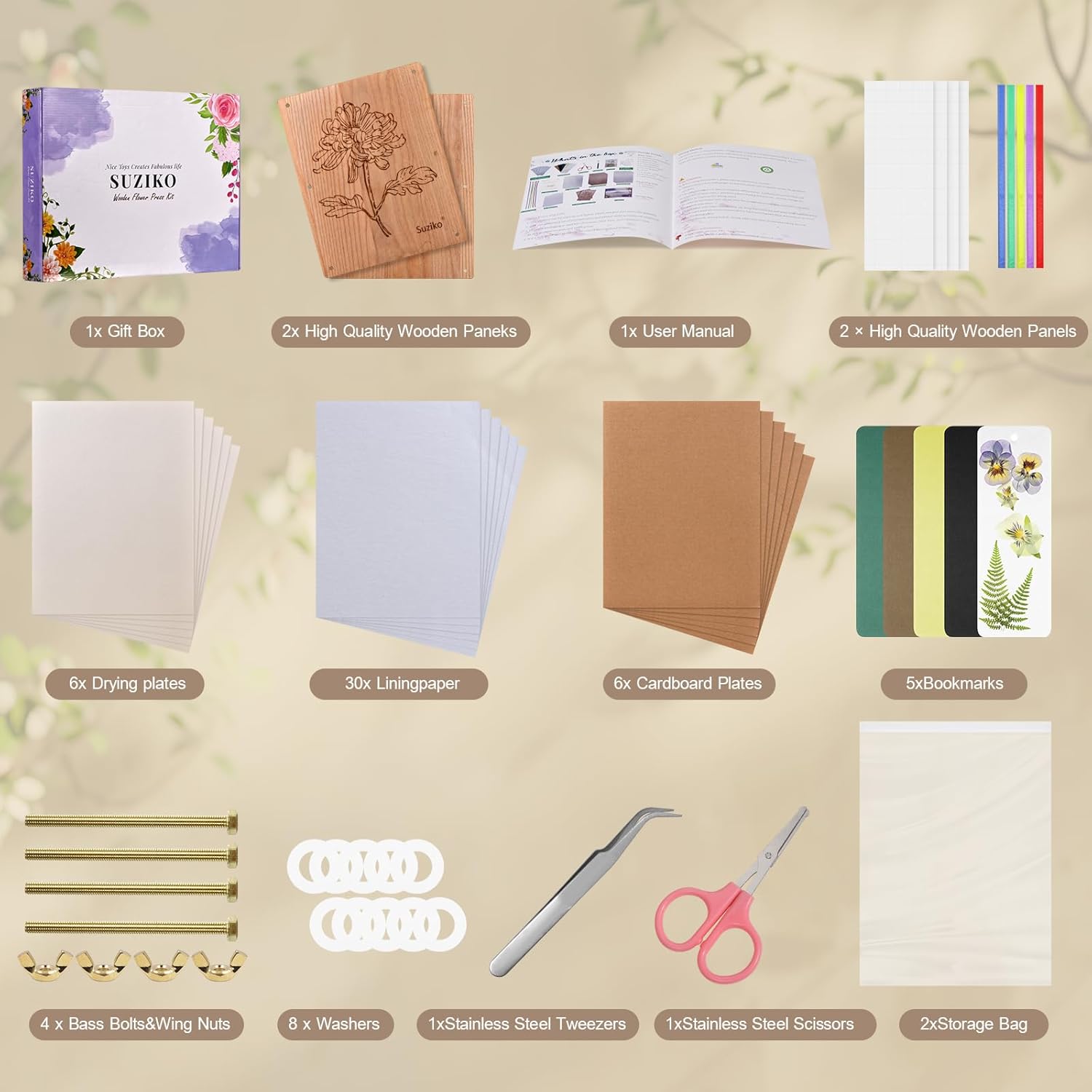 Thumbnail 1 de Suziko Großes Blumenpressen-Set (Blumen- und Pflanzenkonservierungs-Set) mit Blattpresse, 27,5 x 17,5 cm