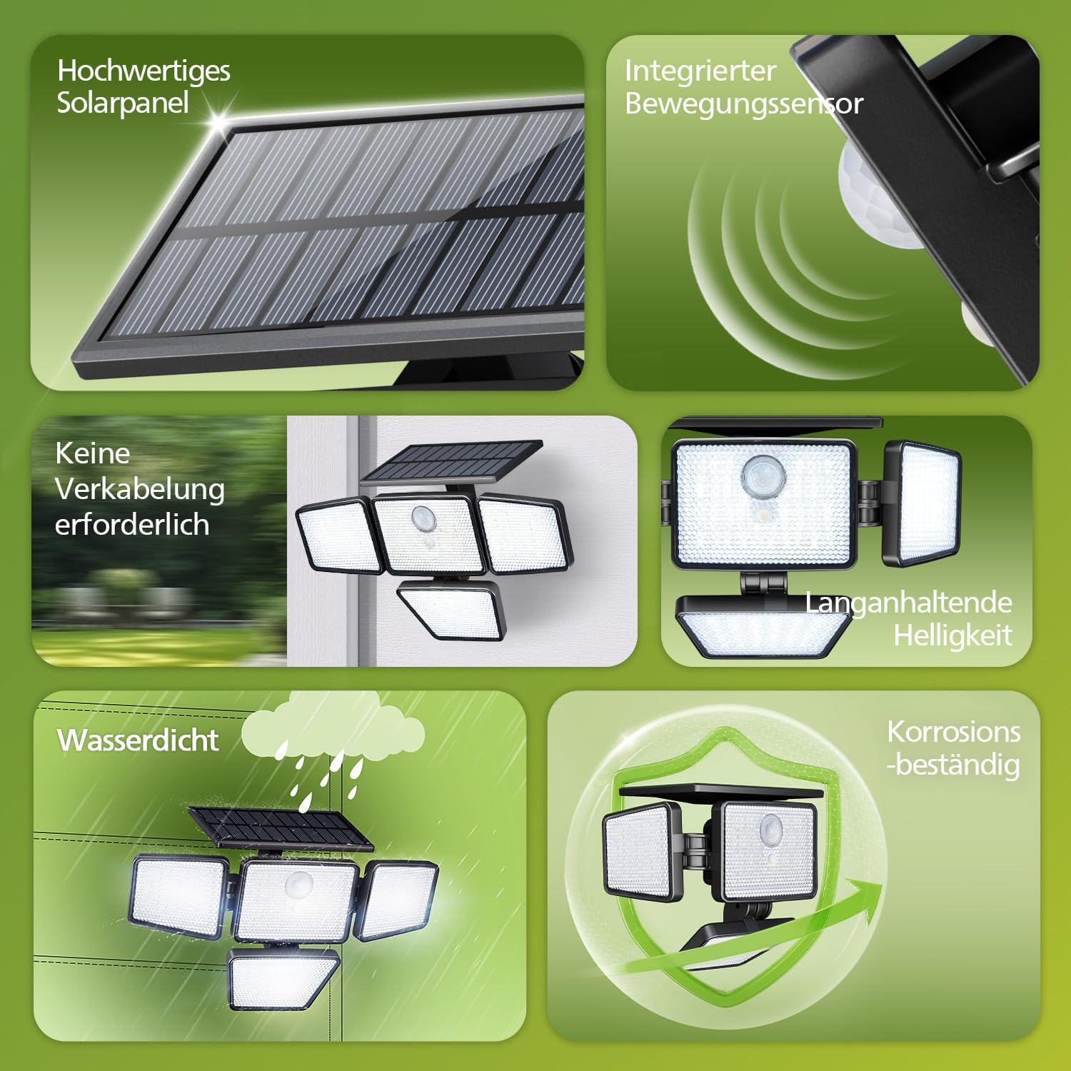 Detalle de Philips Solarlampen Außen mit Bewegungsmelder – 196 LED, 4 verstellbare Lampenköpfe, 2er-Set mit Fernbedienung