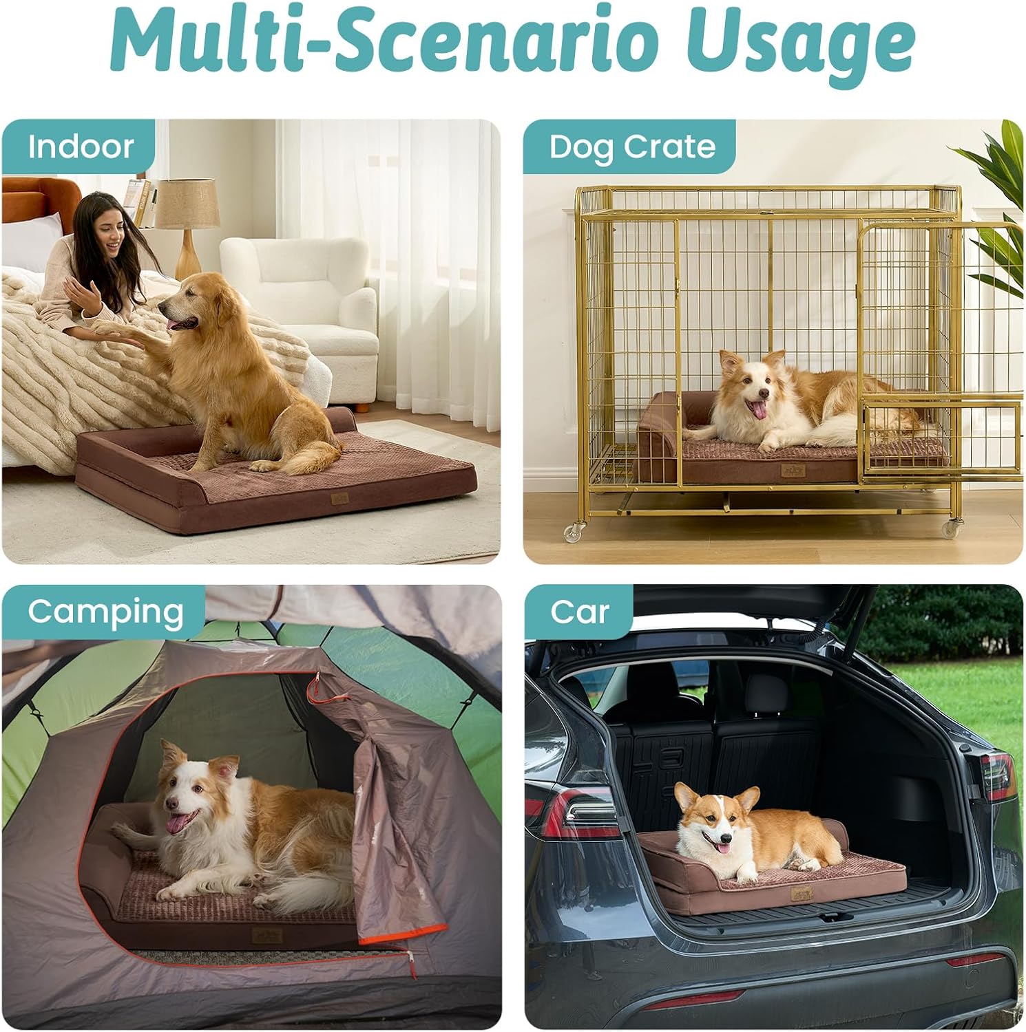 Detalle de COZY KISS orthopädisches Hundebett für mittelgroße Hunde (U-Form), braun – mit stützender Schaumstoffpolsterung, wasserdichtem Bezug