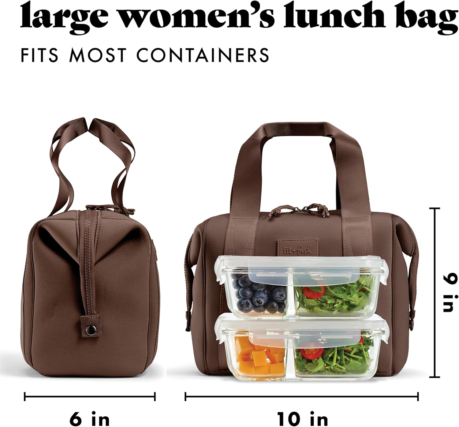 Thumbnail 2 de Fit & Fresh Remi Women’s Neoprene Lunch Bag (Chocolate) with Containers & Ice Pack