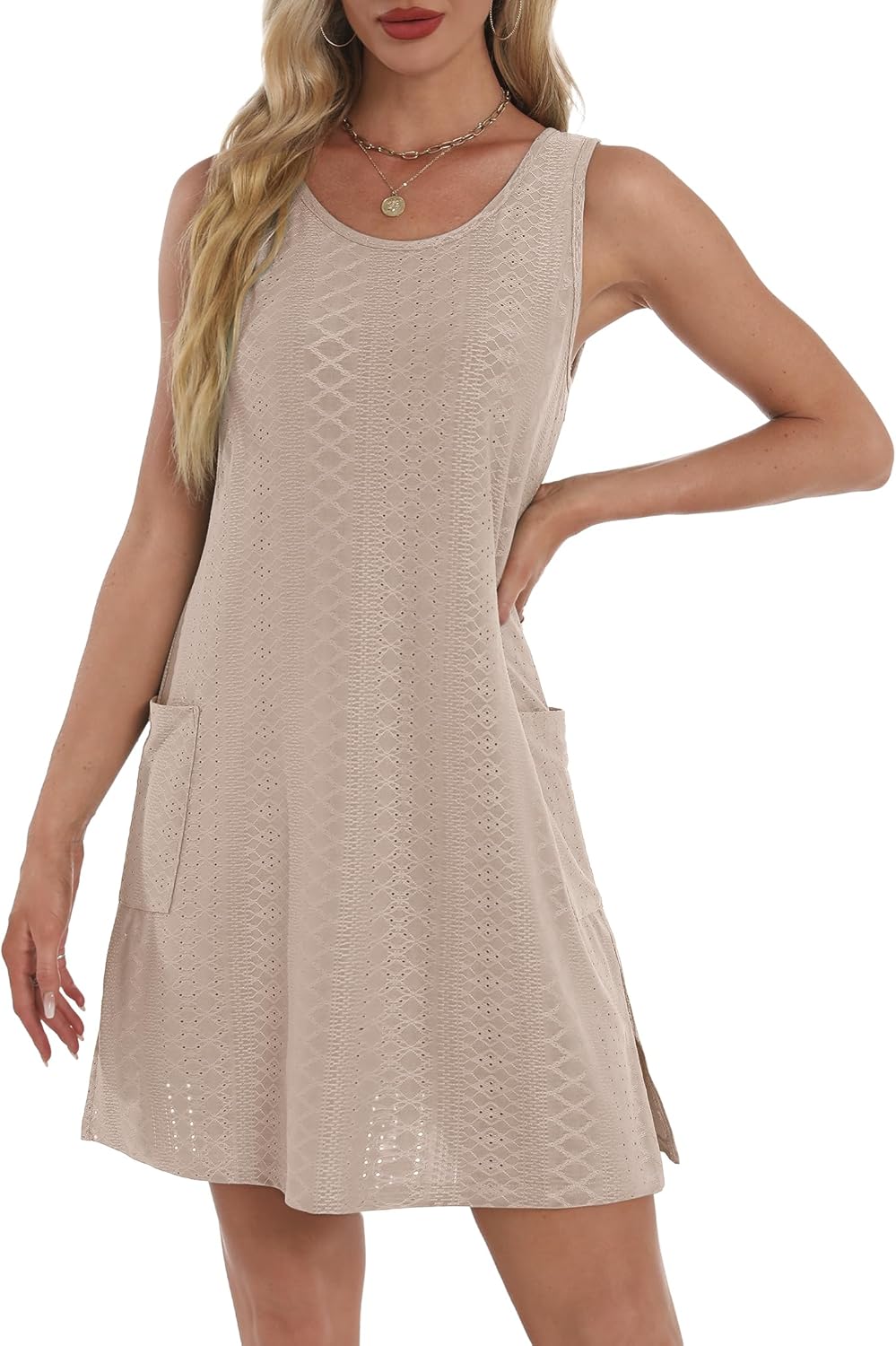 Thumbnail 3 de BKRIVE Coverup Summer Dresses for Women 2026 — Eyelet & Floral Knee-Length Sundress with Pockets
