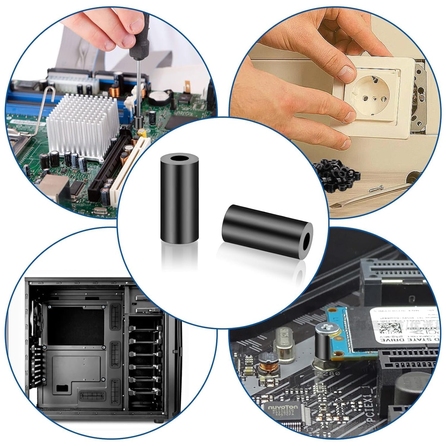 Thumbnail 6 de SWTYExt Kunststoff Distanzhülsen M8 – runde Abstandshalter für M8-Schrauben, 50 Stück (ABS/Nylon), schwarz