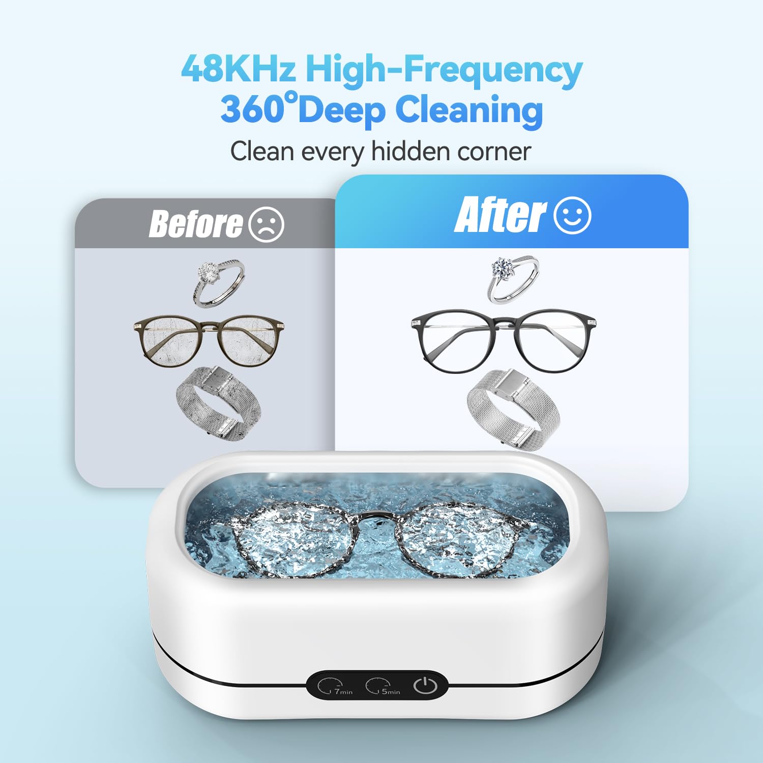 Detalle 2 de BYASKZIV Ultrasonic Cleaner 48kHz for Jewelry