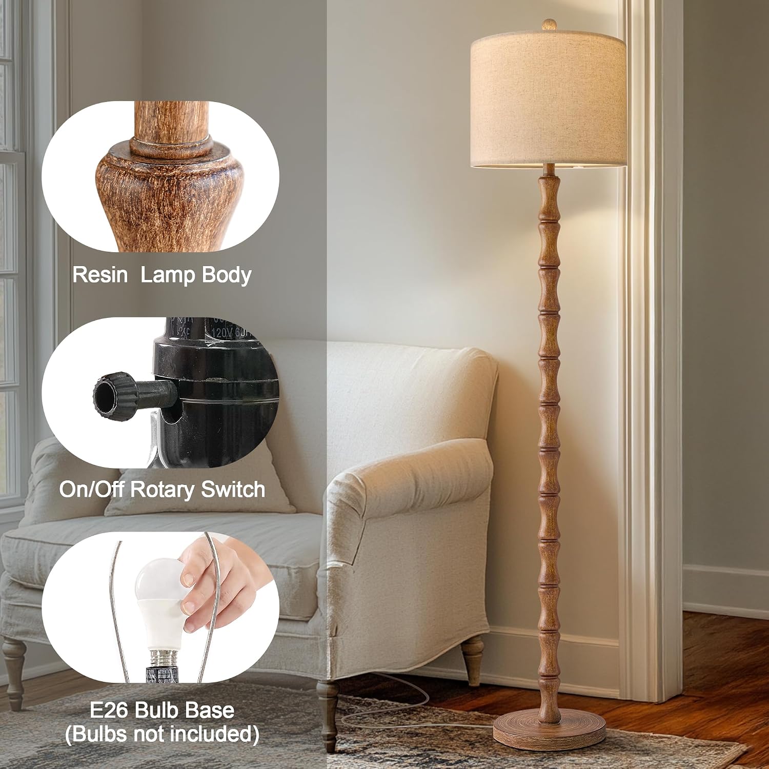 Detalle 2 de BOBOMOMO AMZ-F1241AT Farmhouse Floor Lamp, 62-Inch Resin Base