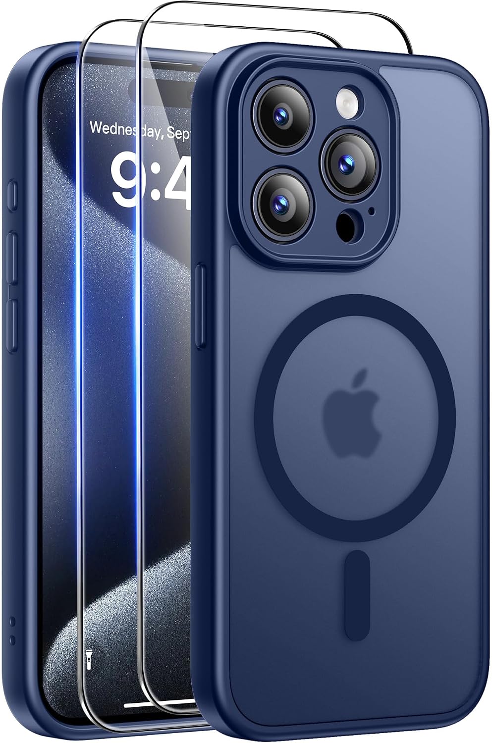 Detalle de Qasyfanc Magnetic for iPhone 15 Pro Case with 2 Tempered Glass Screen Protectors (Dark Blue)