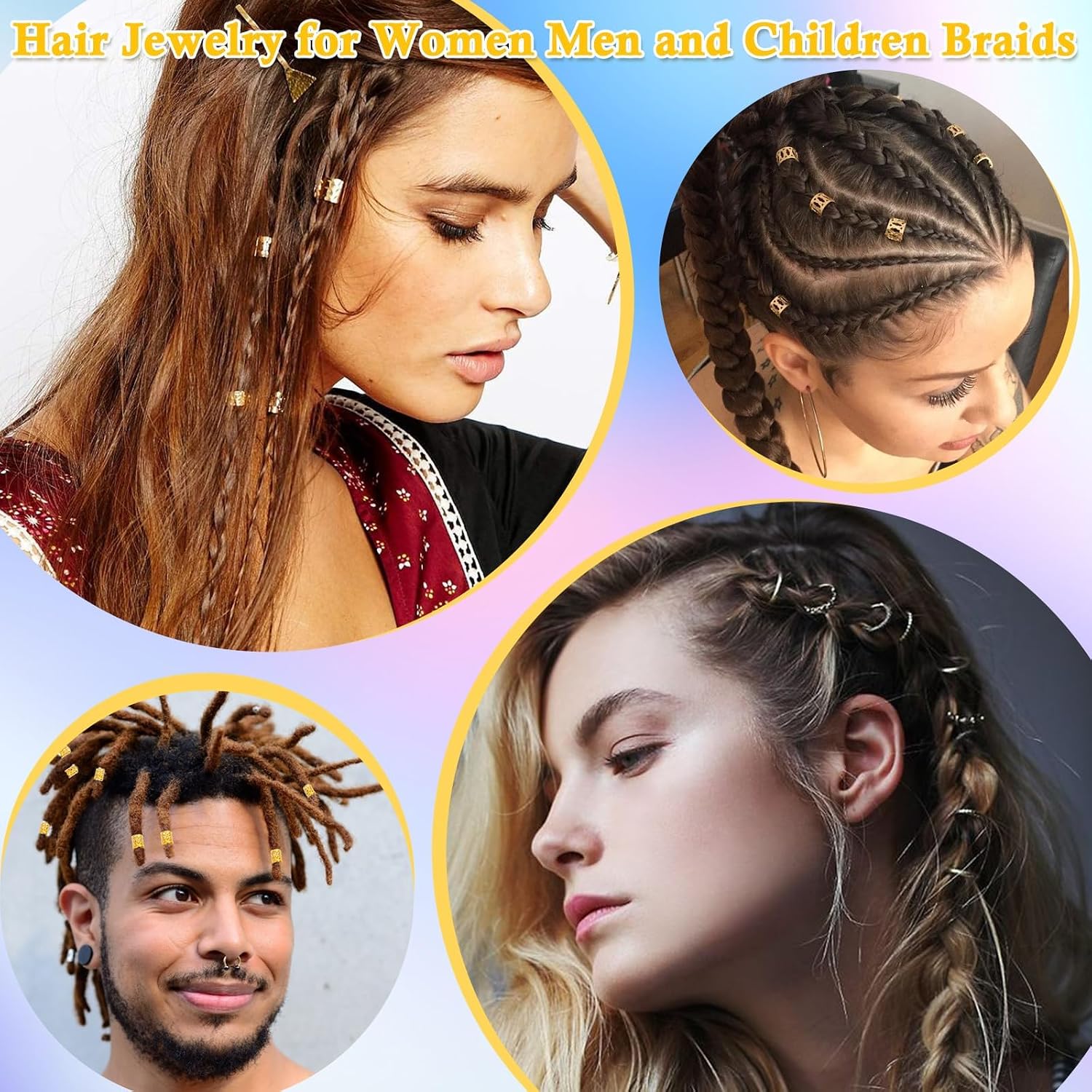Detalle 2 de Lucomb 220-Piece Gold Hair Jewelry Set for Braids and Locs, 10 Styles