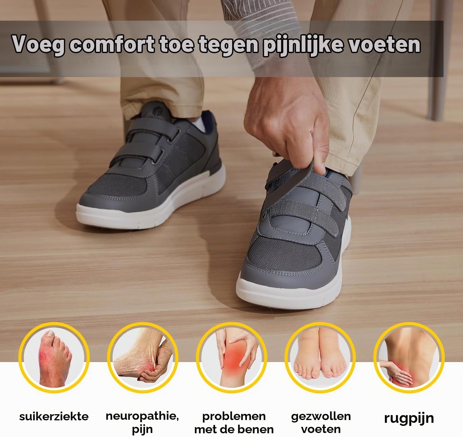 Thumbnail 4 de FitVille extra brede wandelschoenen voor heren met klittenband