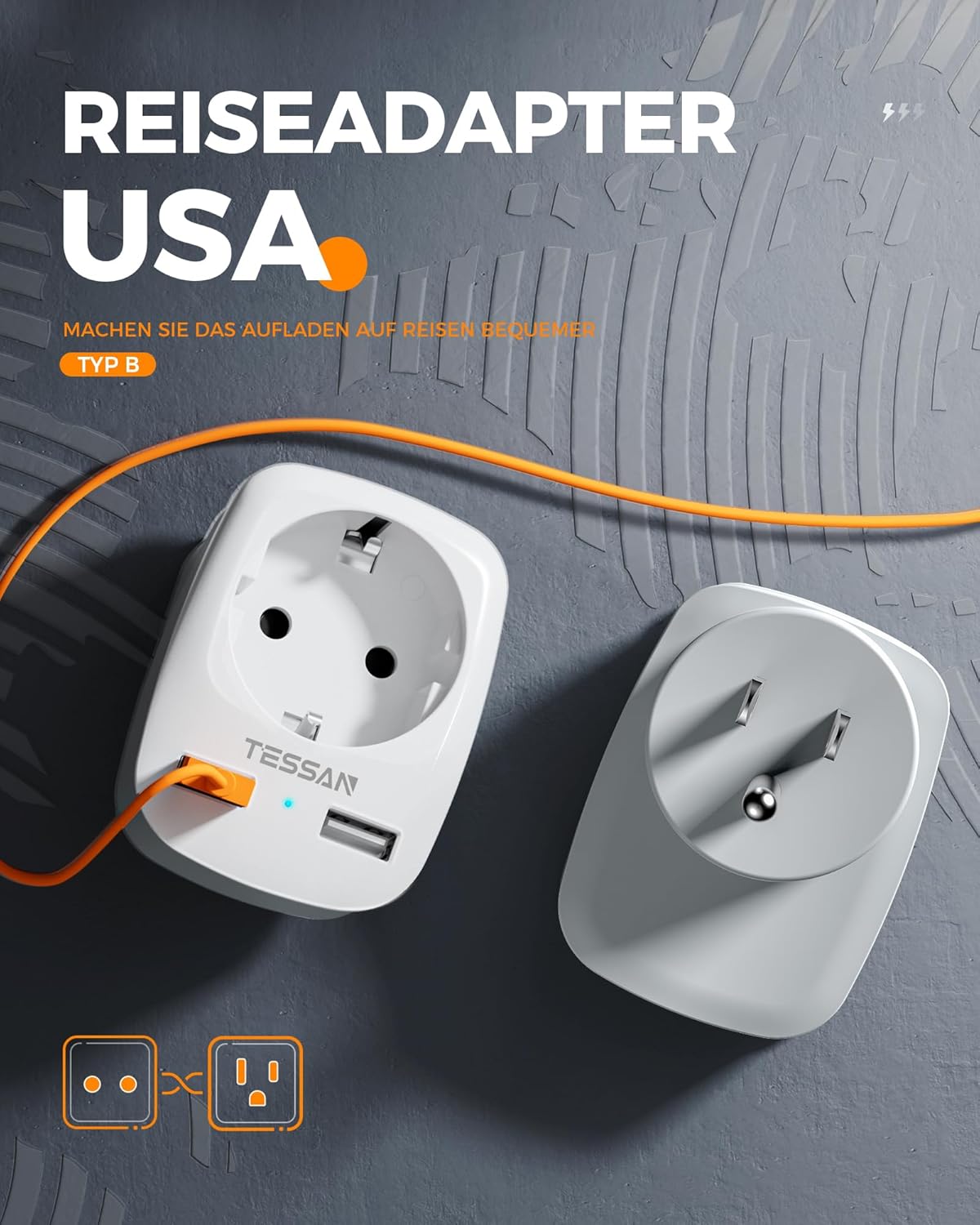 Thumbnail 1 de TESSEN Reiseadapter USA 3 Stück