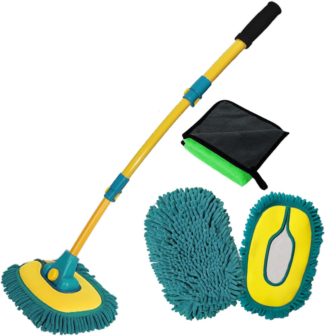 Thumbnail 6 de BMLEI Car Wash Brush Kit with Long Handle, Curved Extension Pole, Microfiber Mop Mitt & 2 Replacement Heads