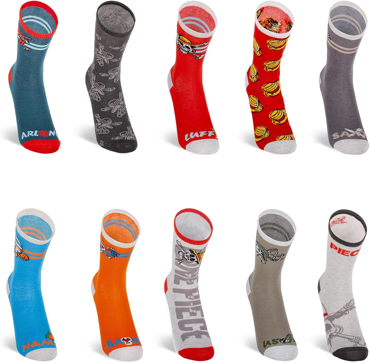 One Piece chaussettes enfant en coton – lot de 10 paires, modèle Luffy
