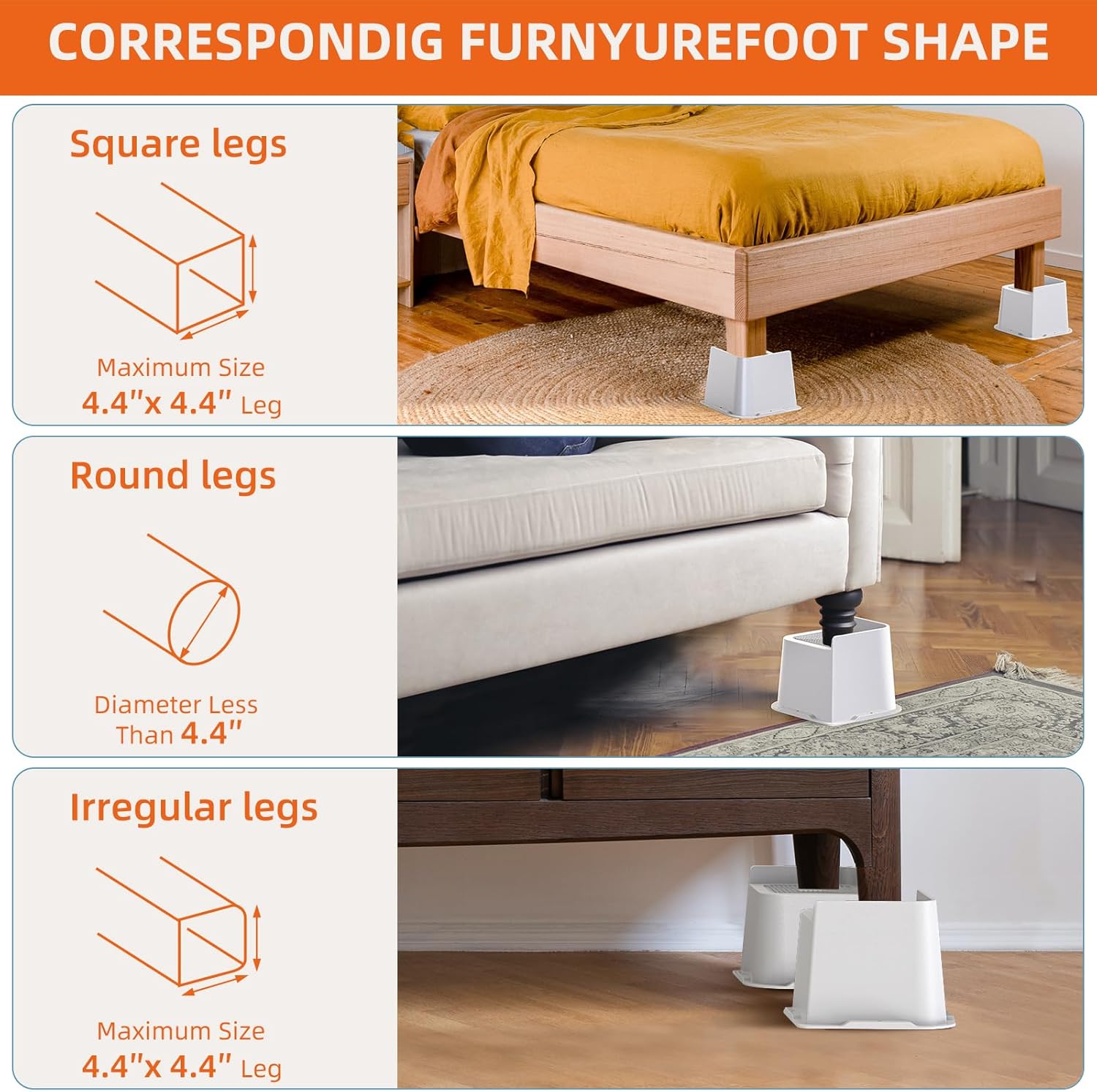 Thumbnail 3 de USION Bed Risers 2-8 inch Heavy Duty Set (4pcs) – Stable ABS Lift Blocks for Thick-Leg Furniture