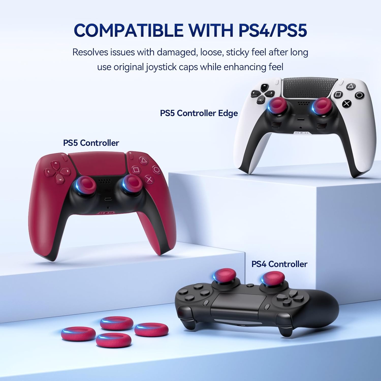Detalle de NEWDERY Daumengriff-Joystick-Kappen für PS5/PS4-Controller (rutschfest, laserstrukturiert) – 10 Stück, Rosarot
