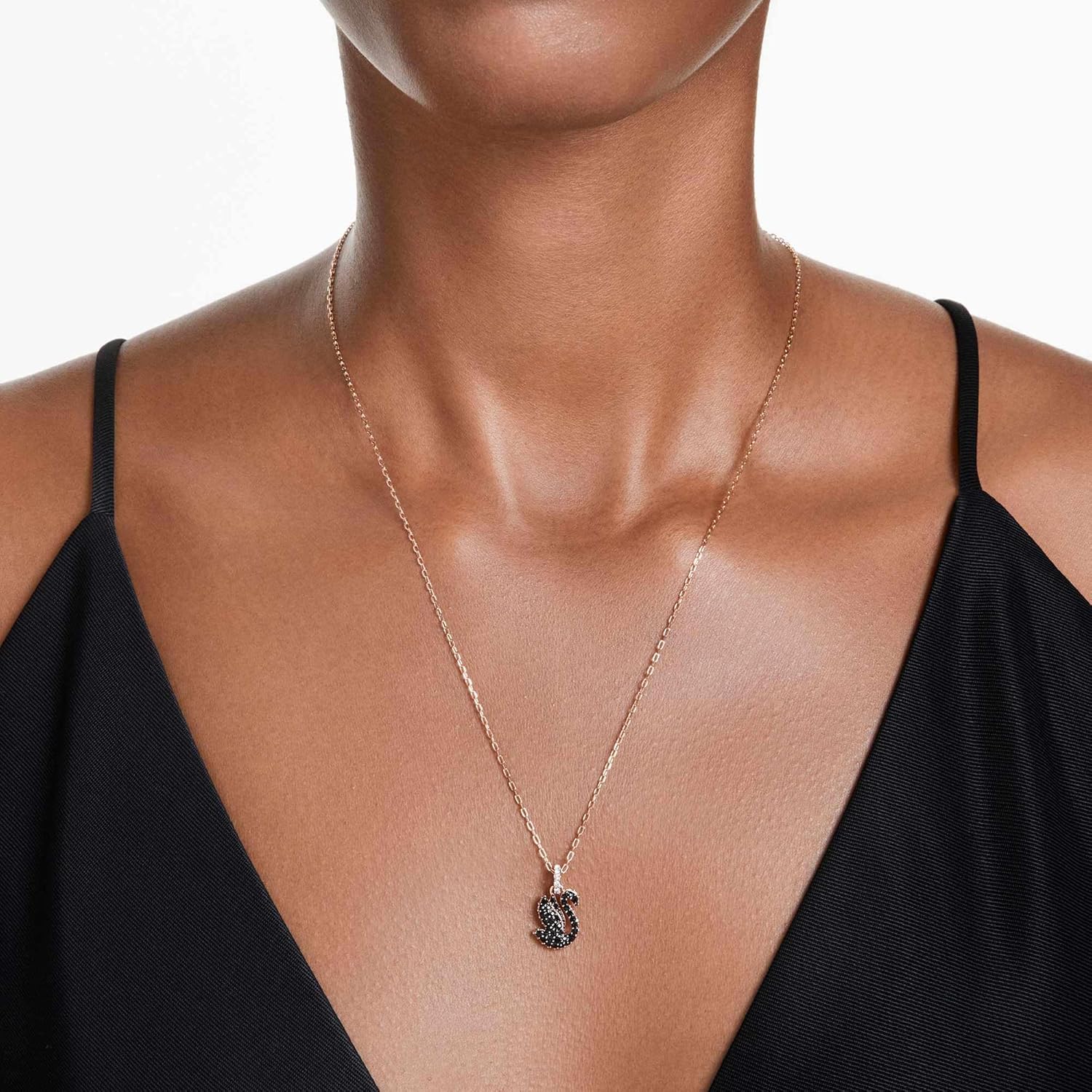 Thumbnail 4 de Swarovski Swan Collection : collier pavé noir et acier/rose doré, élégance intemporelle