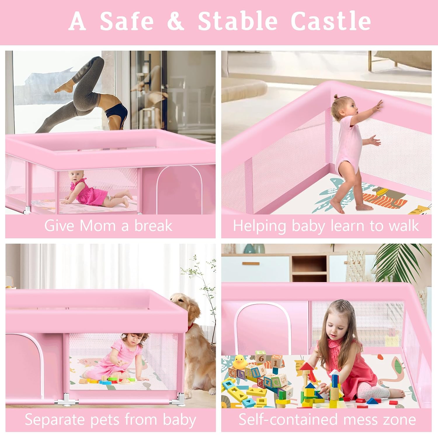 Thumbnail 6 de Jaobeem 50 x 50-Inch Baby Playpen with Waterproof Mat and Mesh Sides