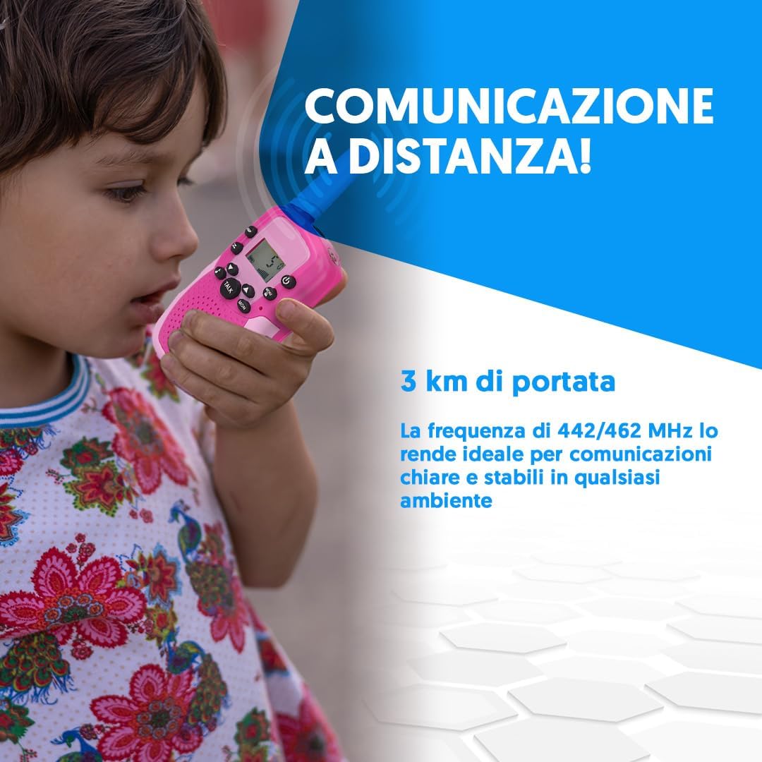Thumbnail 4 de NK Walkie-Talkie per bambini 4-9 anni con batterie incluse, 22 canali e torcia LED (rosa/viola), portata fino a 3 km