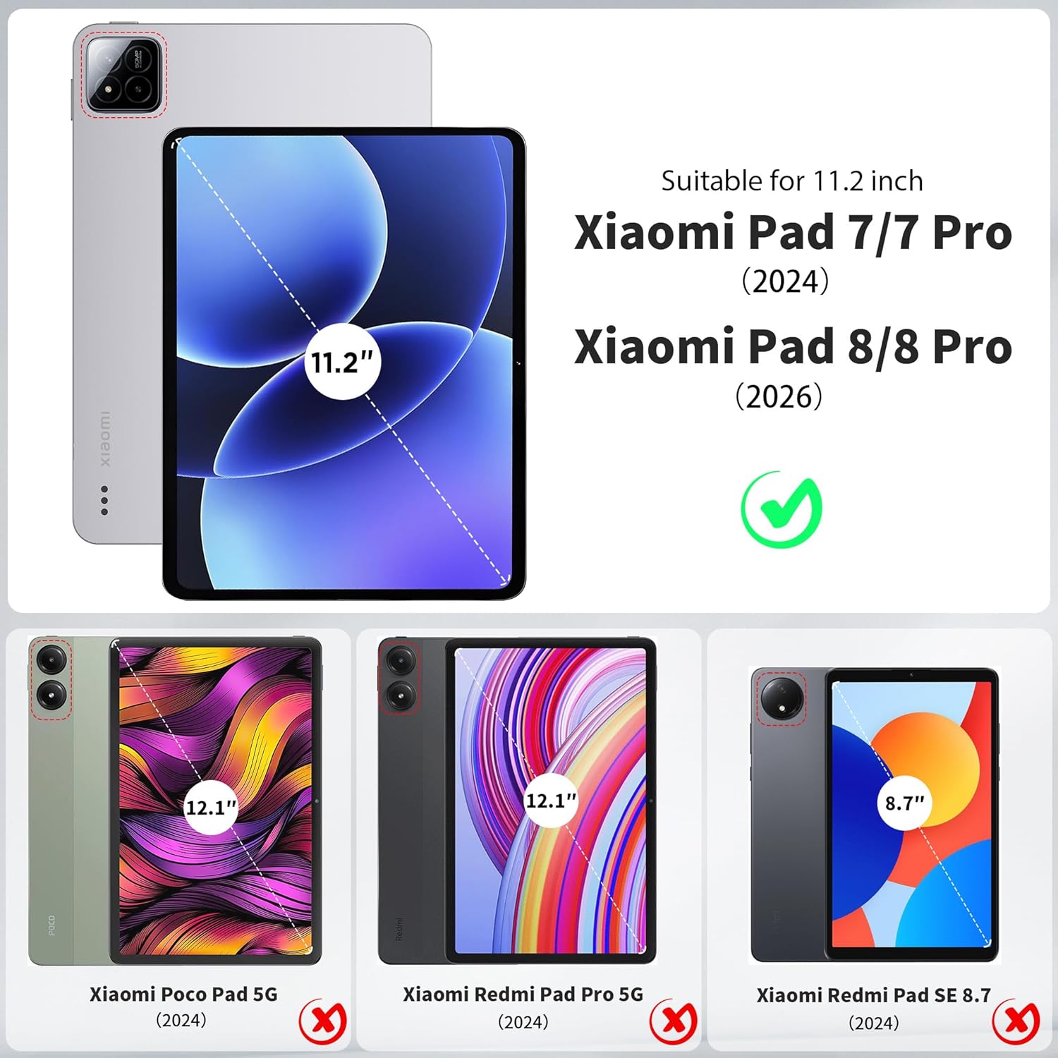 Thumbnail 1 de EasyAcc Hülle für Xiaomi Pad 7/ Pad 8/ Pad 7 Pro/Pad 8 Pro 11.2 Zoll – Ultra Dünn, transluzente Rückseite, Schwarz