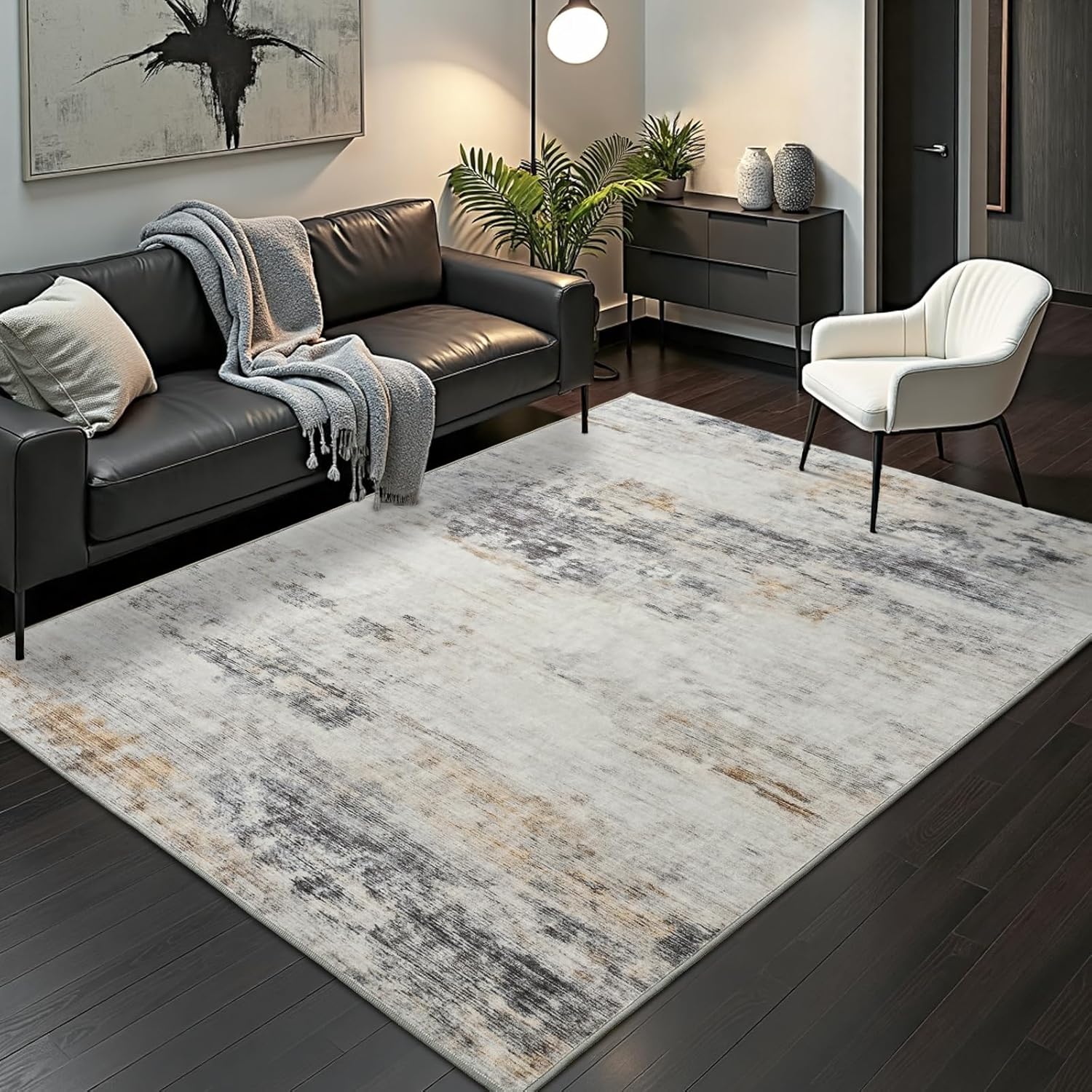 Toneed Abstract Area Rug 7x9 washable low-pile rug 🏠