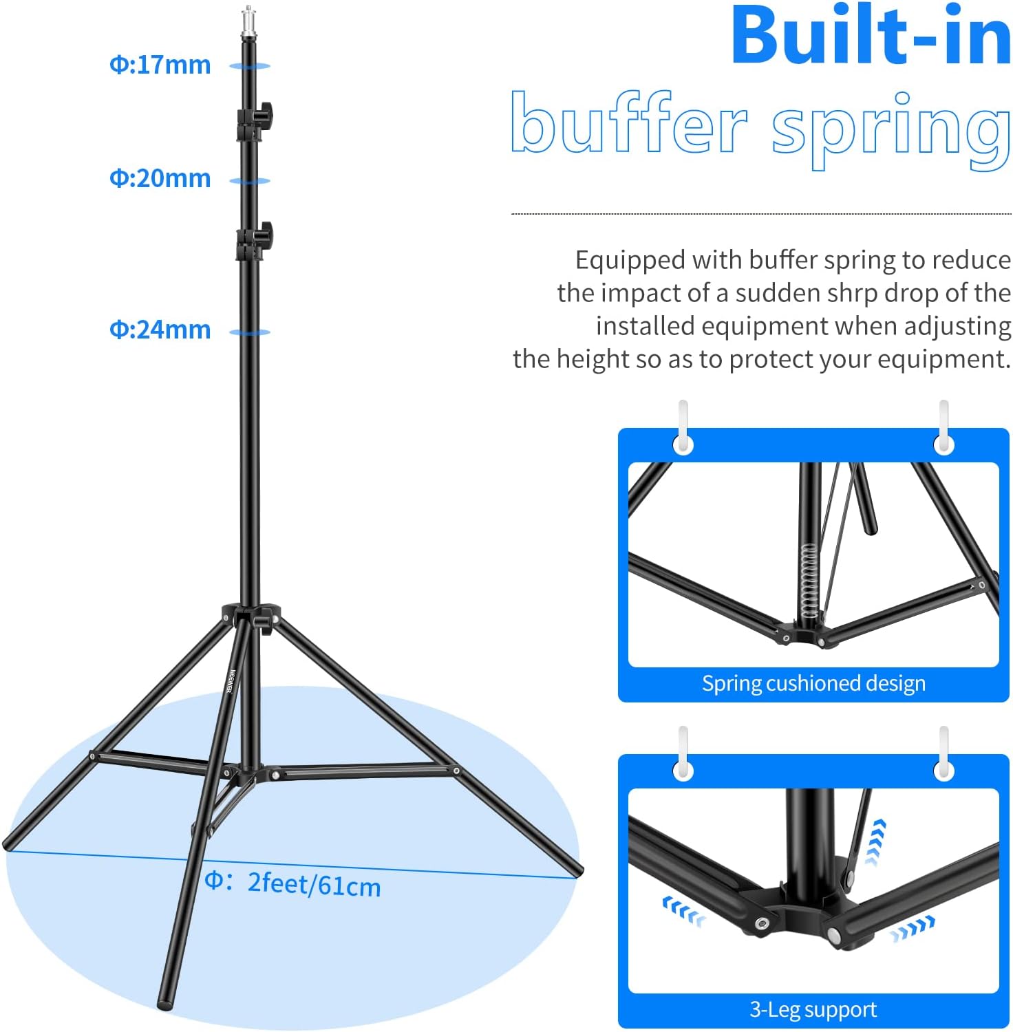 Detalle de NEEWER Collapsible Metal Photography Light Stand (6.2ft/1.9m) with Inner Spring Cushion