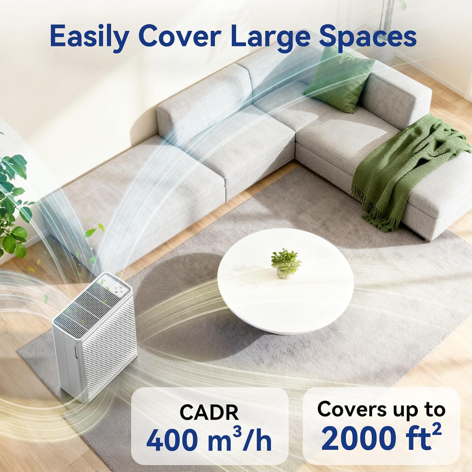 Detalle de YARIKI Air Purifier for Home: 2000 sq ft HEPA, Ultra-Quiet for Sleep