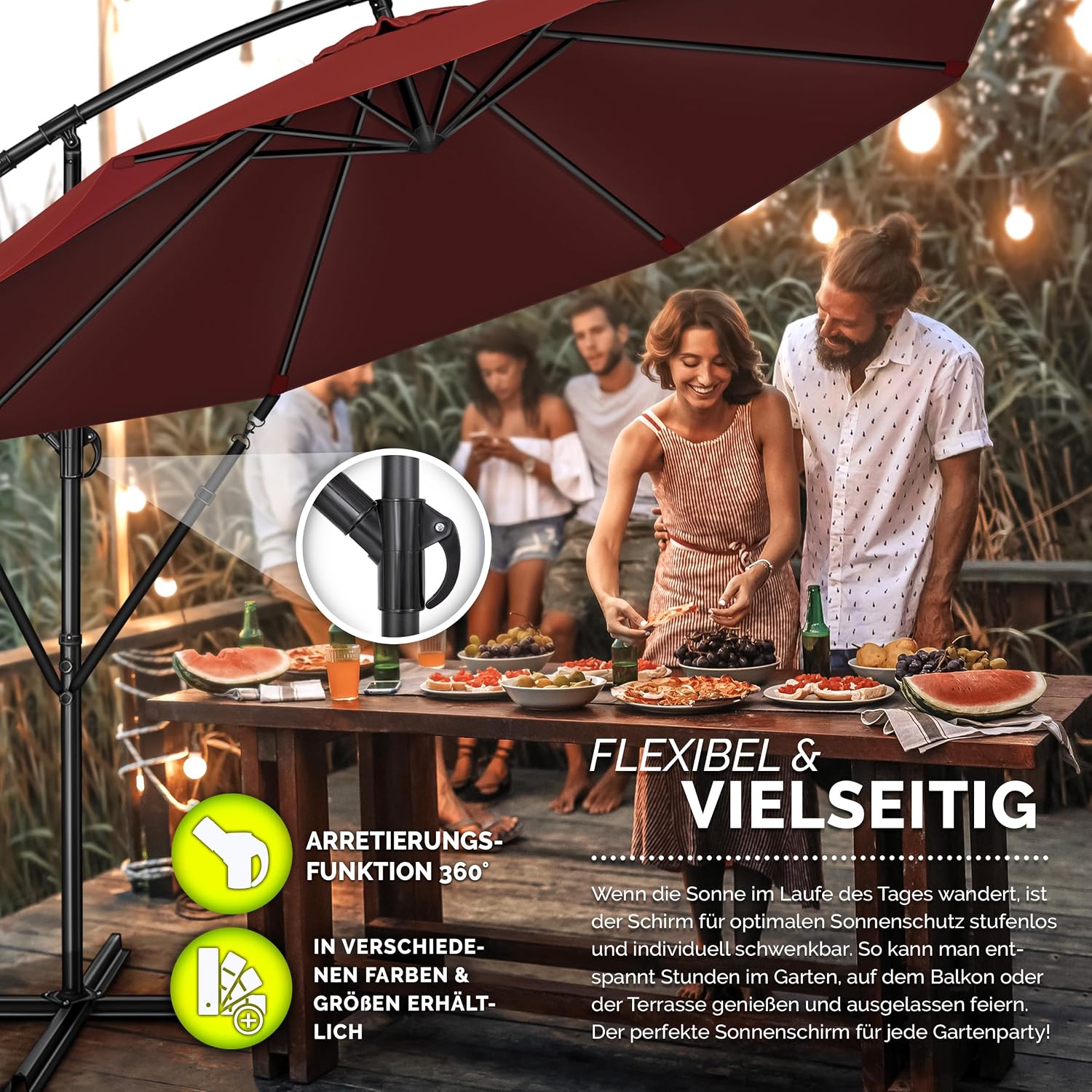 Detalle 2 de tillvex Alu Sonnenschirm mit Abdeckung Ø 300 cm, Kurbel, 360° drehbar und Windschutz