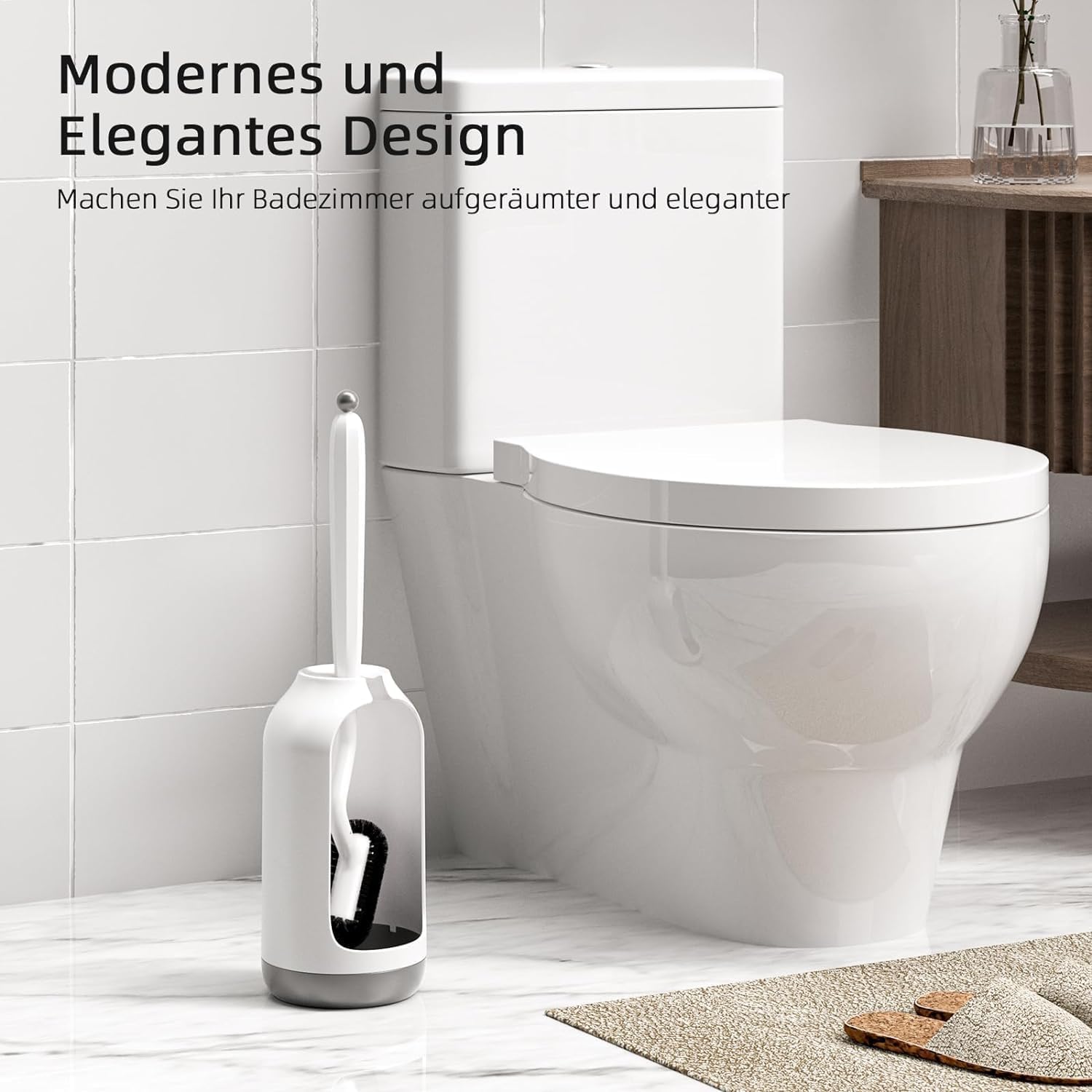 Thumbnail 5 de Ensemble brosse de toilette + support murale blanc (tête incurvée 360°) — Nettoyage en profondeur des WC