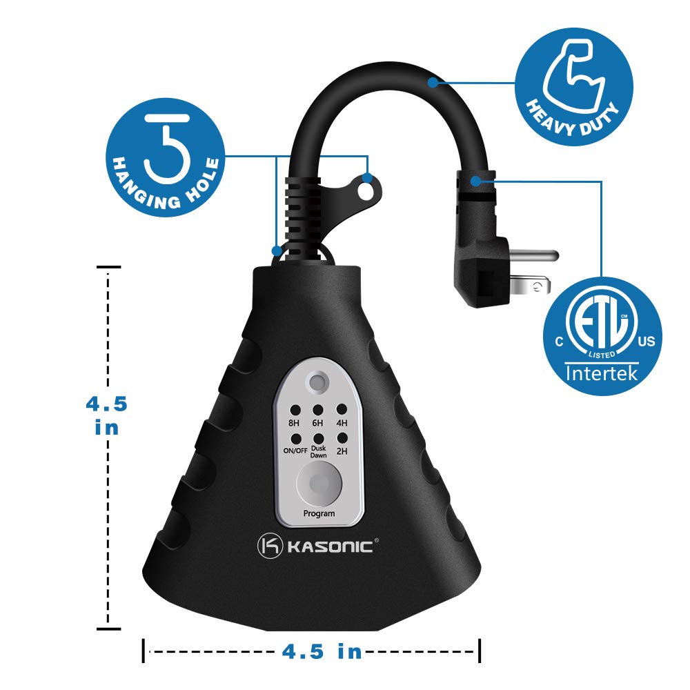 Detalle 2 de K KASONIC Outdoor Light Timer Outlet with Light Sensor, Remote and 3 Grounded Outlets