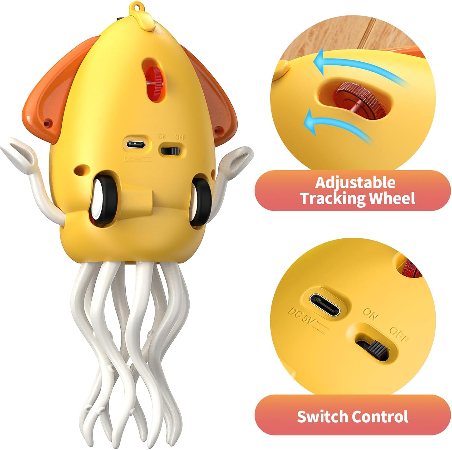 Detalle de SWTOIPIG Jouet interactif pieuvre – danse lumineuse, musique et évitement d’obstacles