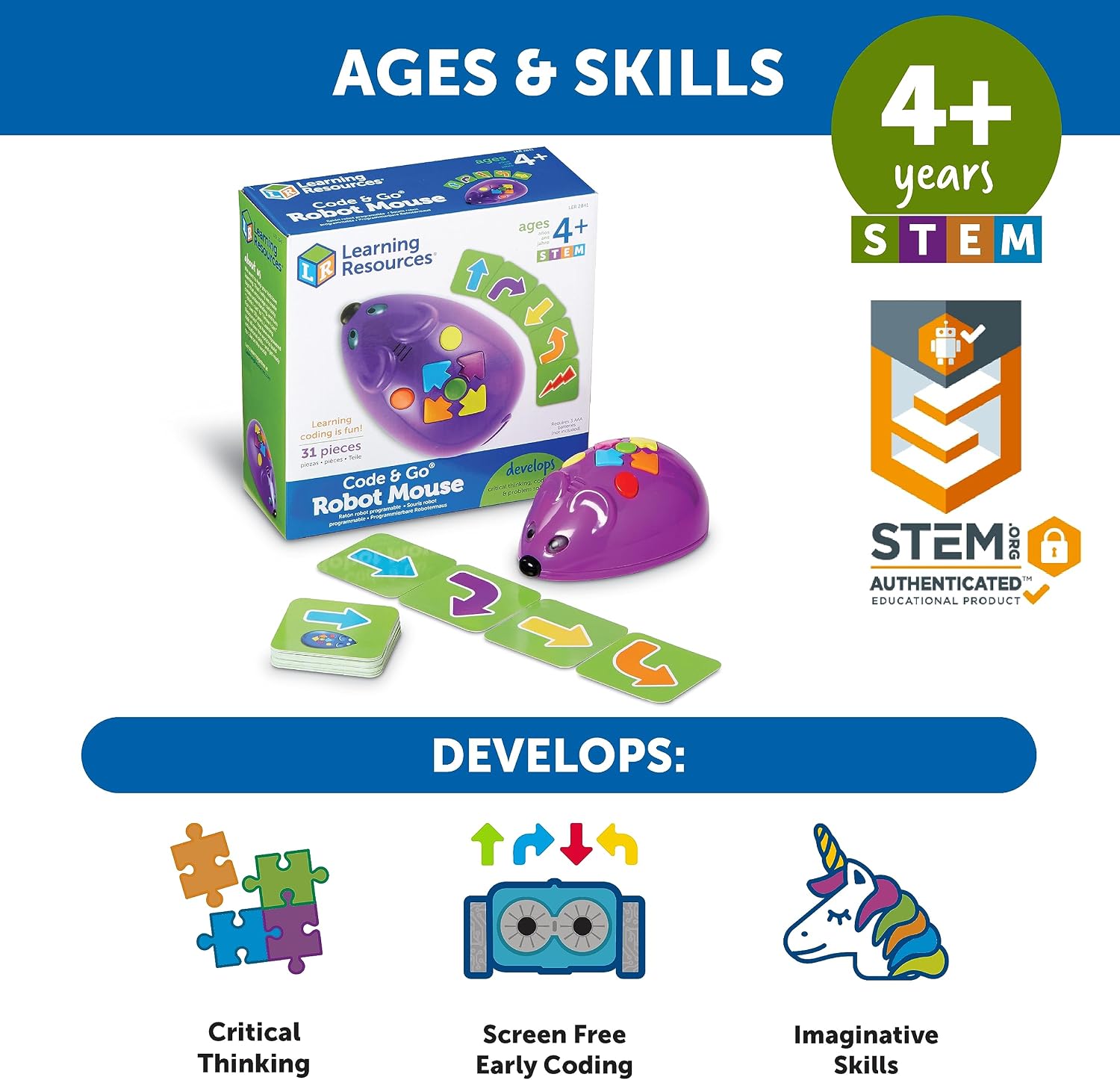 Thumbnail 6 de Learning Resources Code & Go programmeerbare robotmuis, 31-delige set met 30 activiteitenkaarten