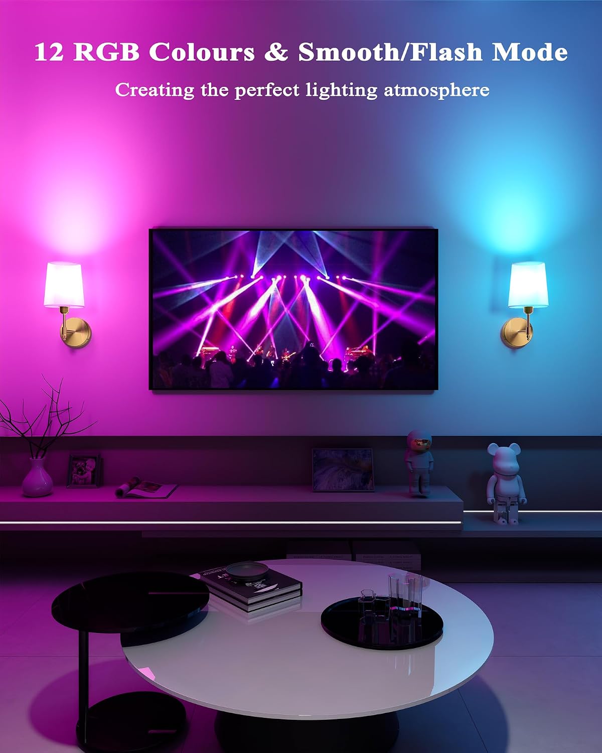 Thumbnail 3 de Ouyulong WS-01 Rechargeable Wall Sconces, Set of 2, Gold with RGB Bulbs