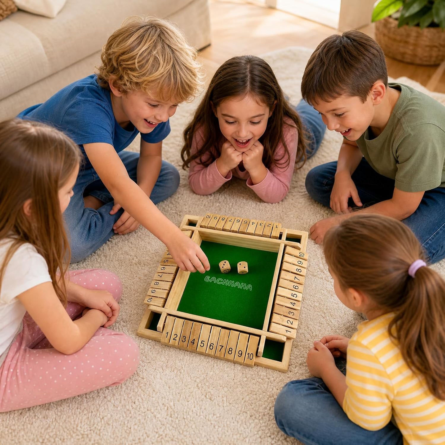 Detalle de EACHHAHA Shut the Box 4 joueurs en bois – jeu de dés familial, logique et calcul pour enfants