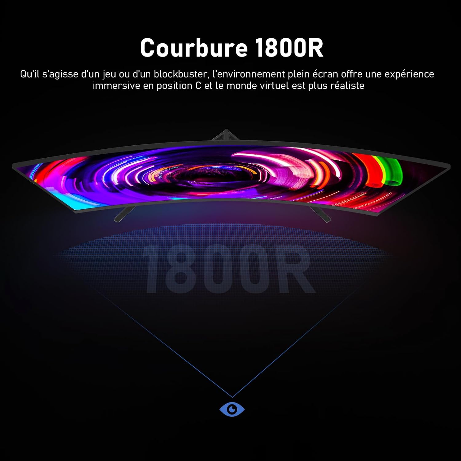 Detalle 2 de Gawfolk Écran PC 32 pouces incurvé 2K WQHD 165 Hz (HDMI/DisplayPort) 100×100 VESA