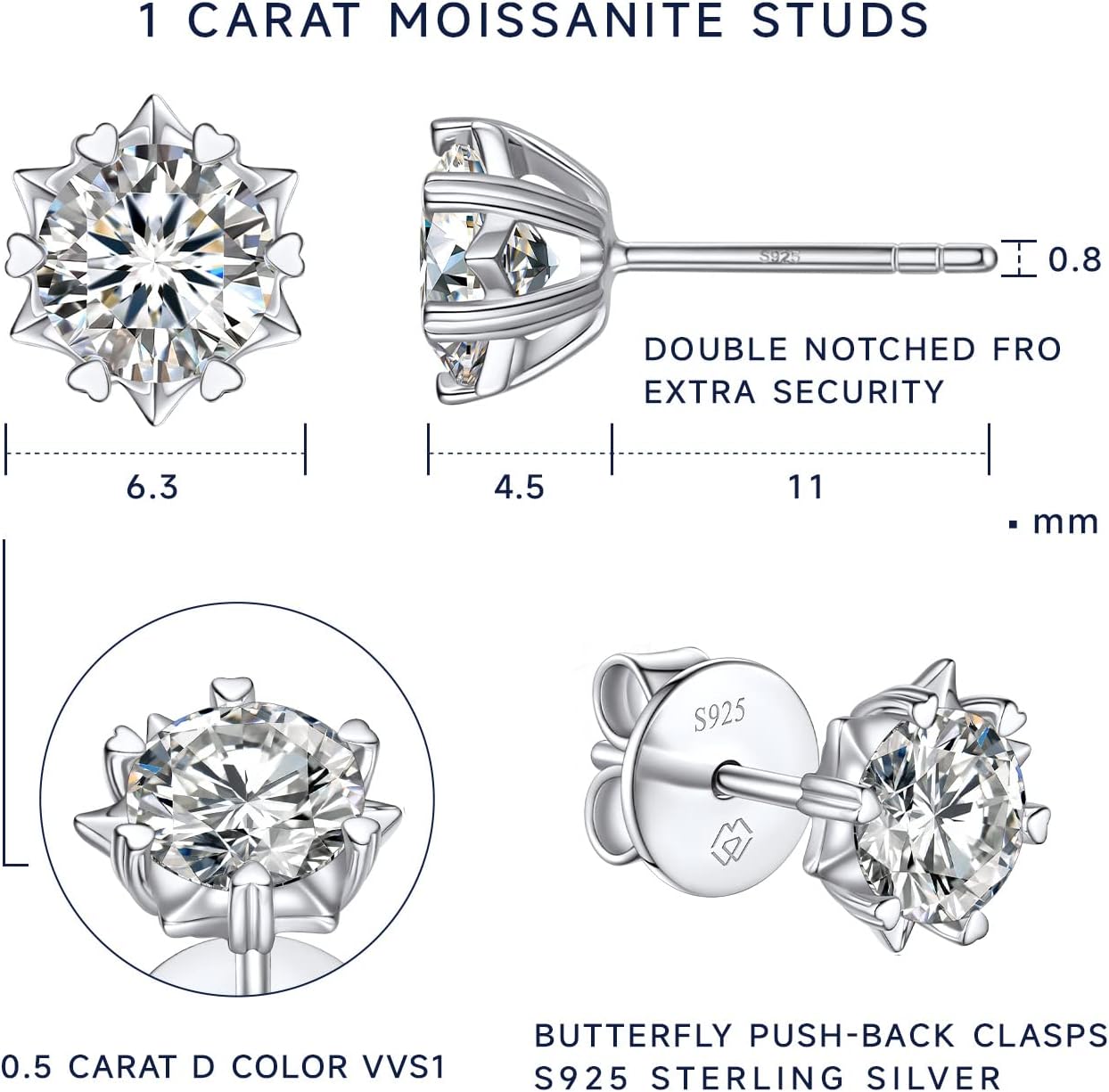 Thumbnail 5 de MomentWish Moissanite Ohrstecker aus 925er Silber mit Schneeflocken-Design (1–4 Karat)