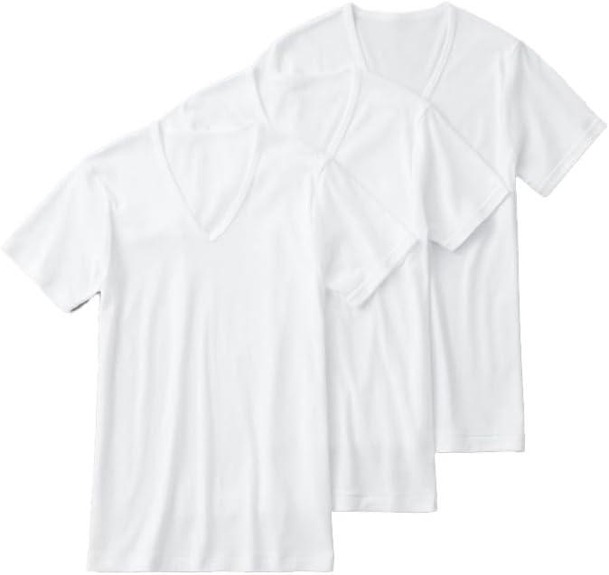 Detalle de GUNZE GM00153 メンズVネックTシャツ 綿100%・3枚組のベーシックインナー