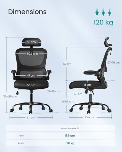 Detalle de SONGMICS Chaise de Bureau OBN041B01: Ergonomie double maille et soutien lombaire adaptatif