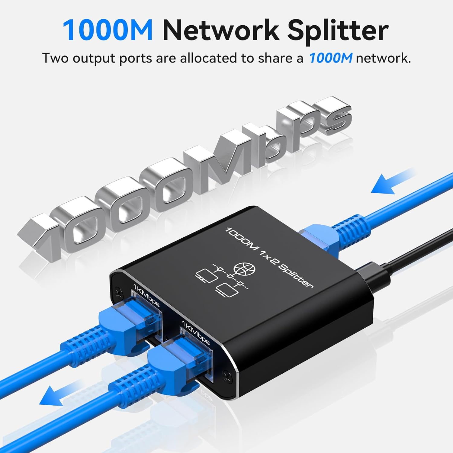 Thumbnail 2 de VEDINDUST LAN Splitter 1 auf 2 (2-Port) Gigabit Ethernet Switch mit Type-C-Netzkabel