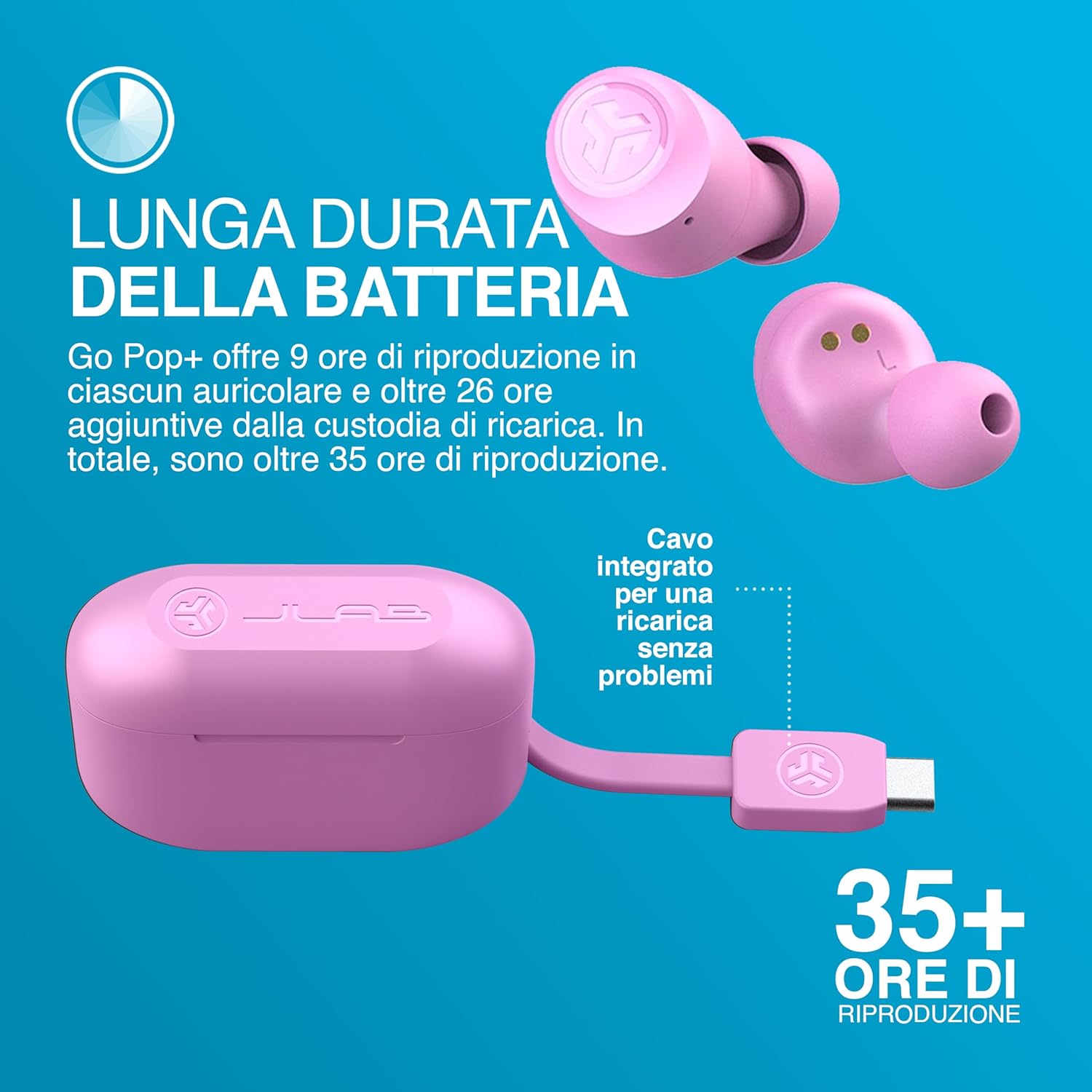 Thumbnail 4 de JLab Go Air Pop+ cuffie Bluetooth True Wireless In-Ear rosa, autonomia fino a 35+ ore
