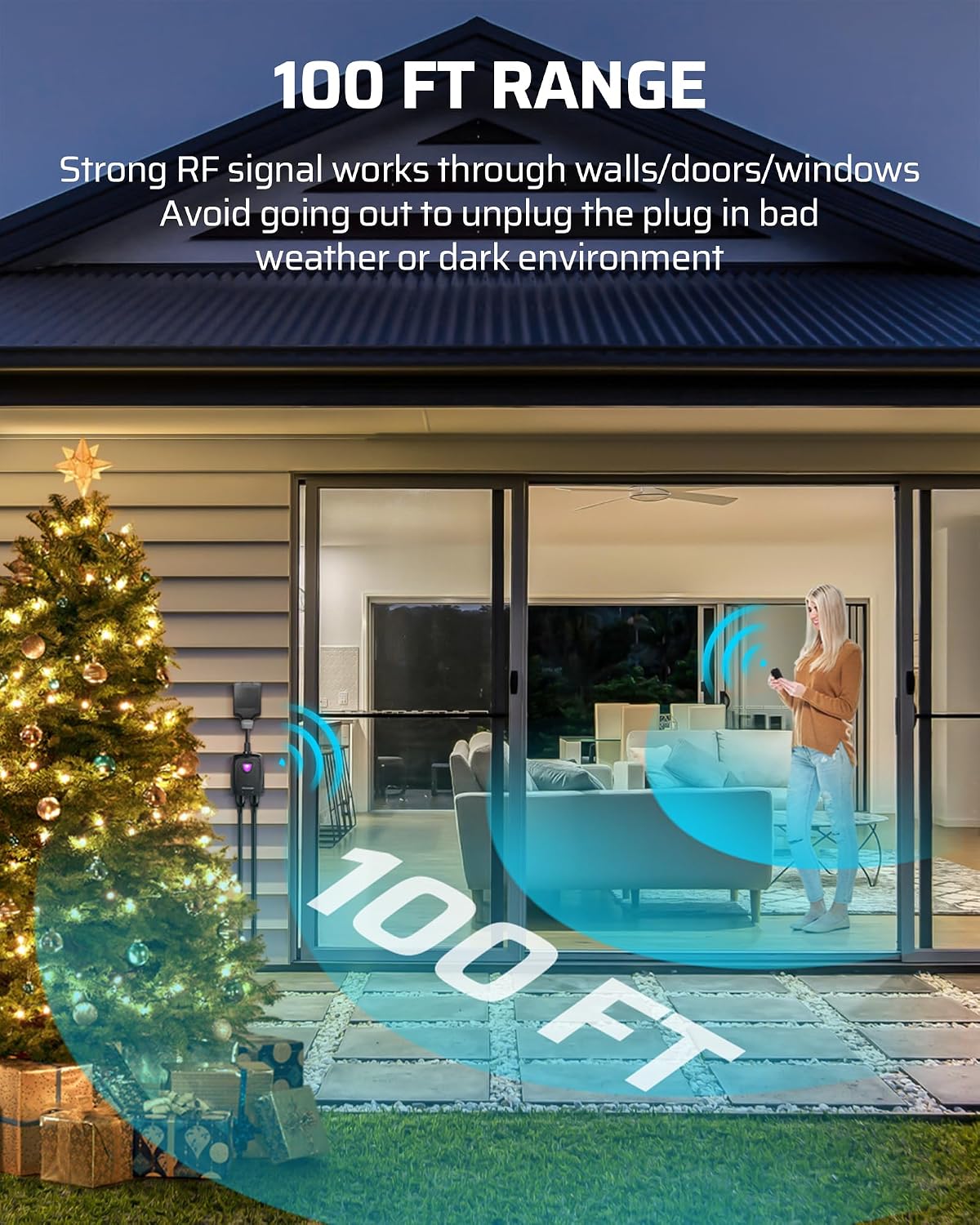 Detalle 1 de DEWENWILS OR 102.HRFR02C Remote Control Outlet, Dual Control, 15A, IP65