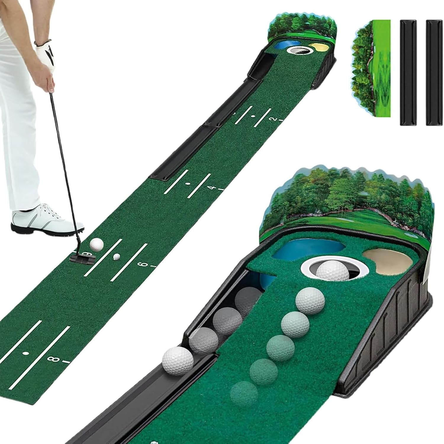 Thumbnail 4 de Surbootime golf putting trainer with automatic ball return and 3-hole putting green