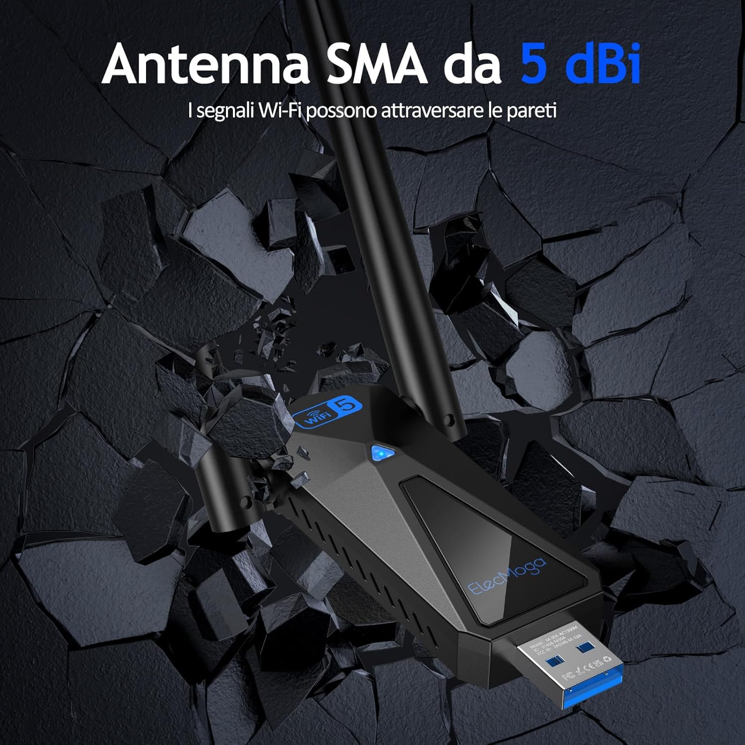 Thumbnail 3 de ElecMoga Chiavetta WiFi AC1300 USB 5dBi per PC e laptop 📶