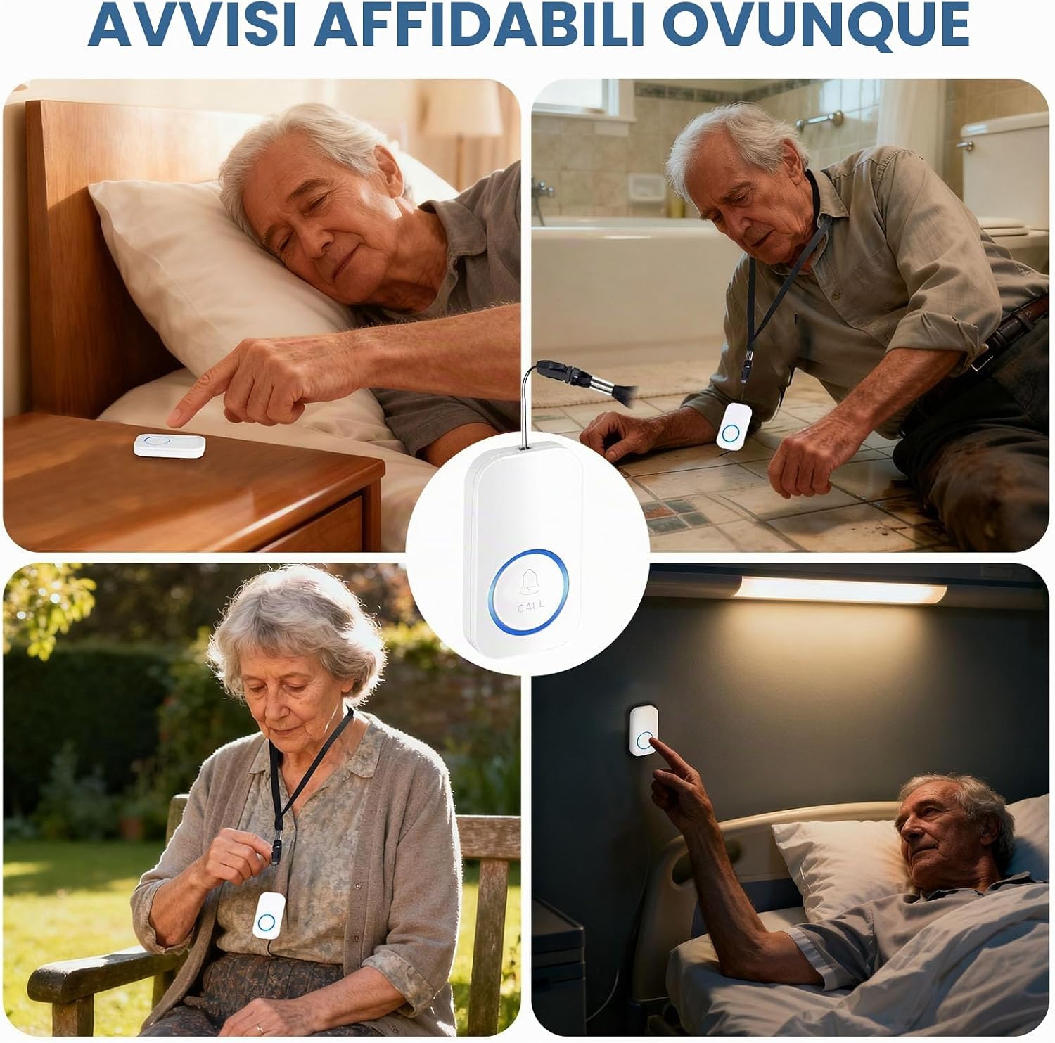 Thumbnail 3 de Salvavita Anziani – Pager e Allarme SOS con Pulsante Wireless, Campanello Interno IP55 e Monitoraggio Remoto