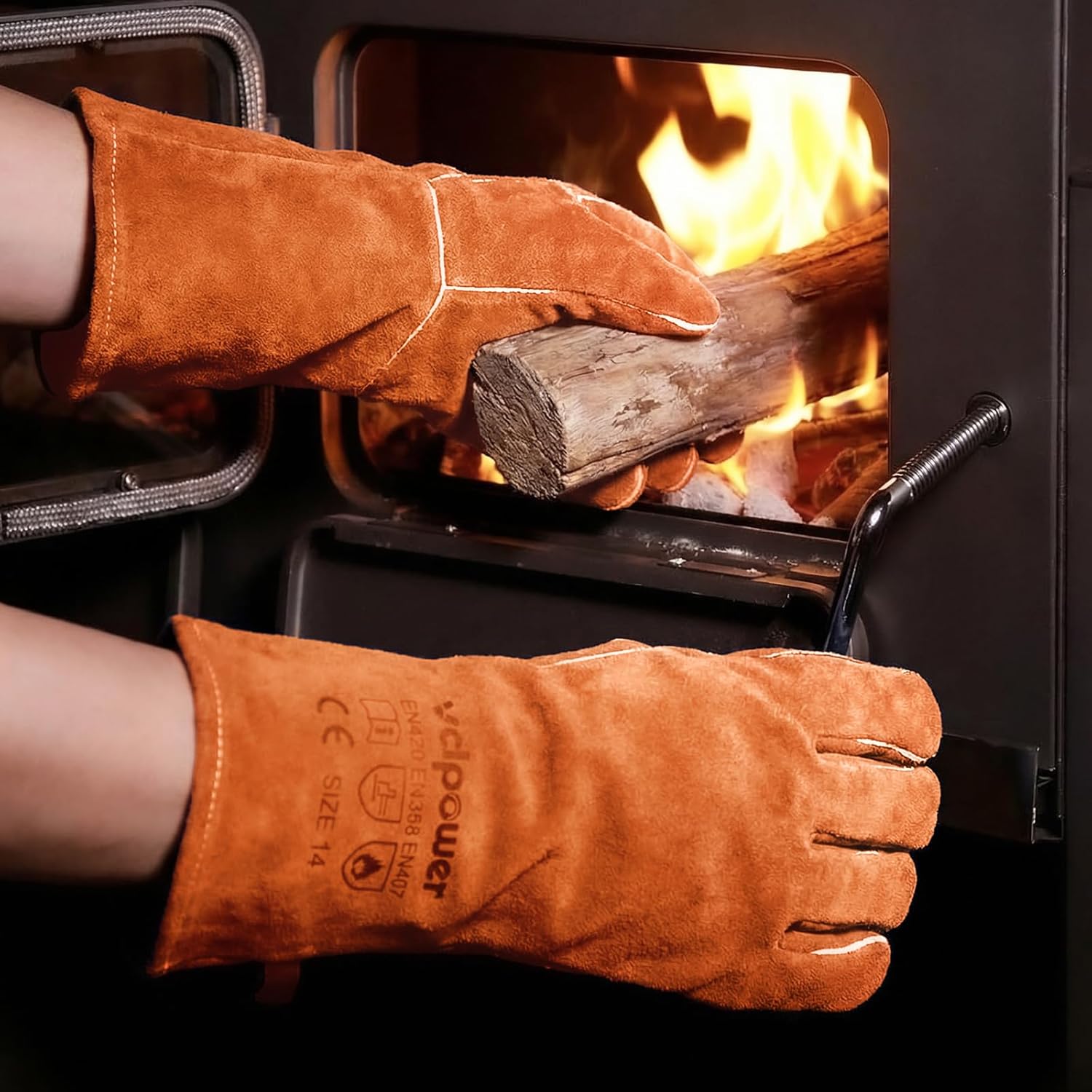 Thumbnail 1 de vclpower Fireplace Gloves 14in heat-resistant leather gloves 🧤