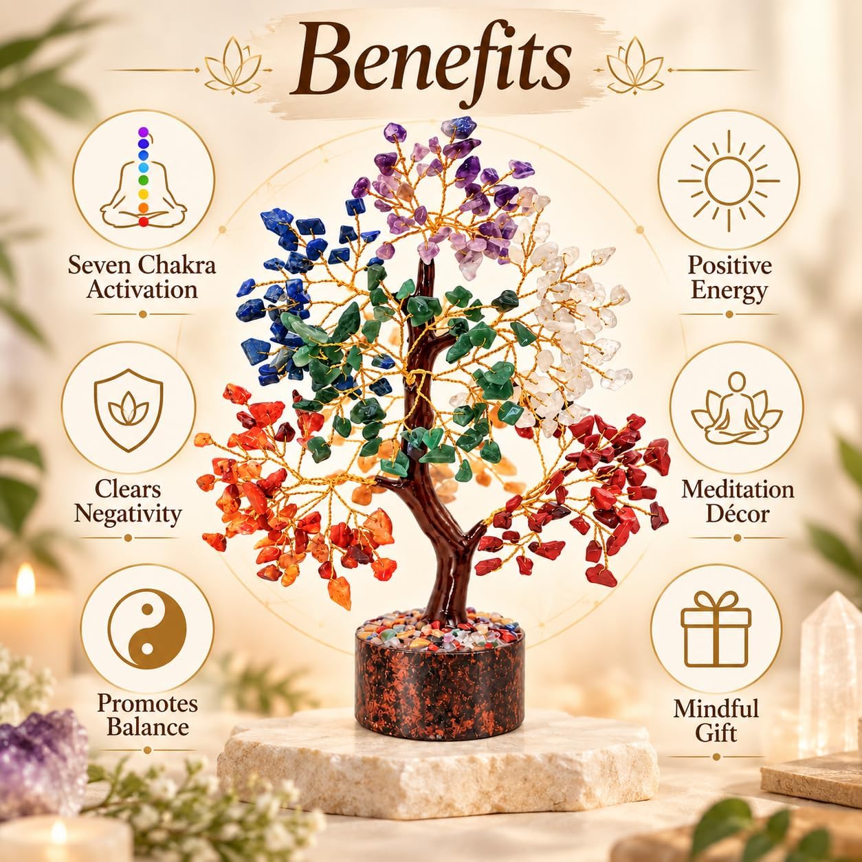 Detalle de YATSKIA 7 Chakra Crystal Tree 10-Inch