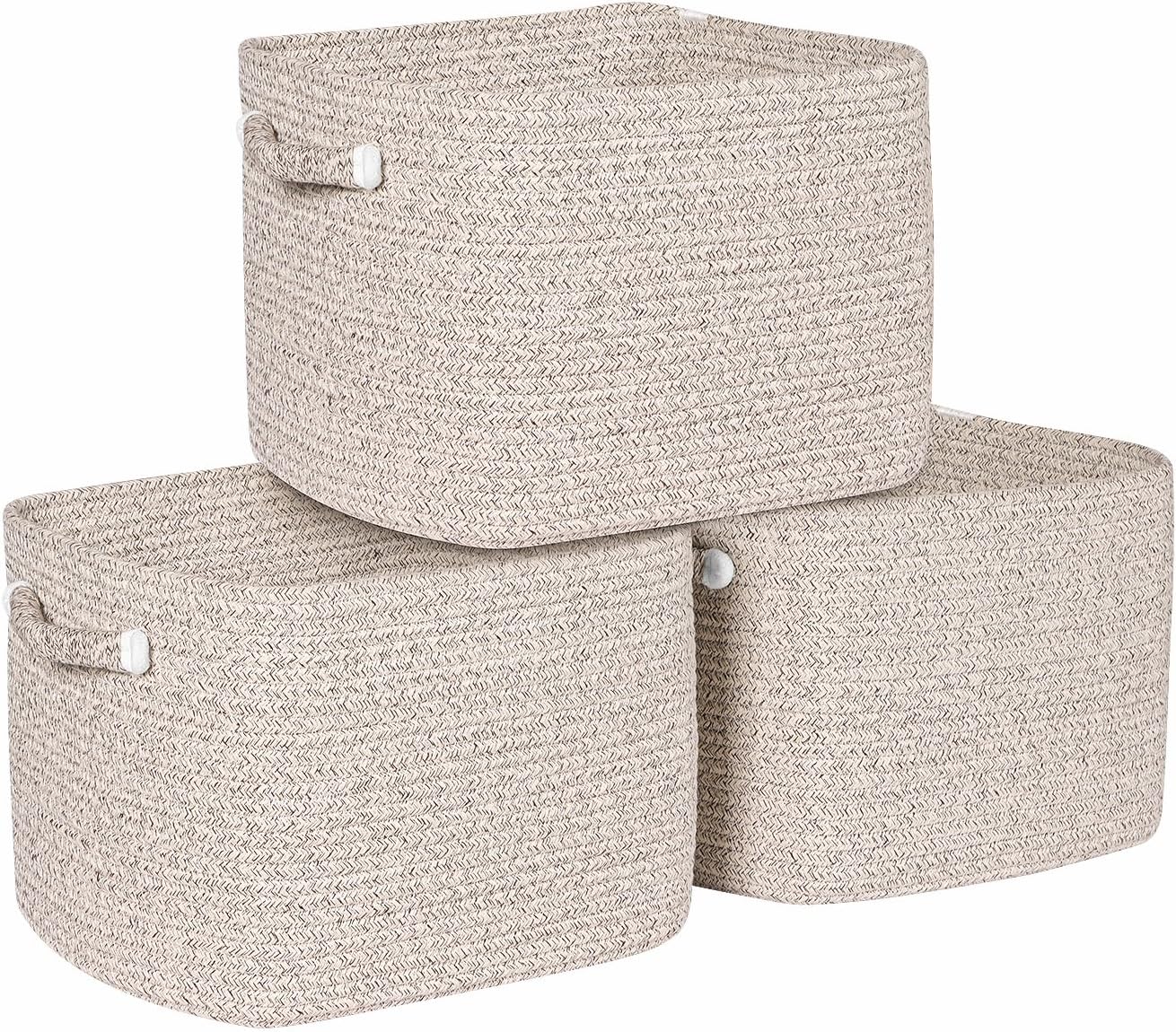 Thumbnail 6 de Univivi 3-Pack Rope Storage Baskets (White/Grey) for Shelves & Home Organisation