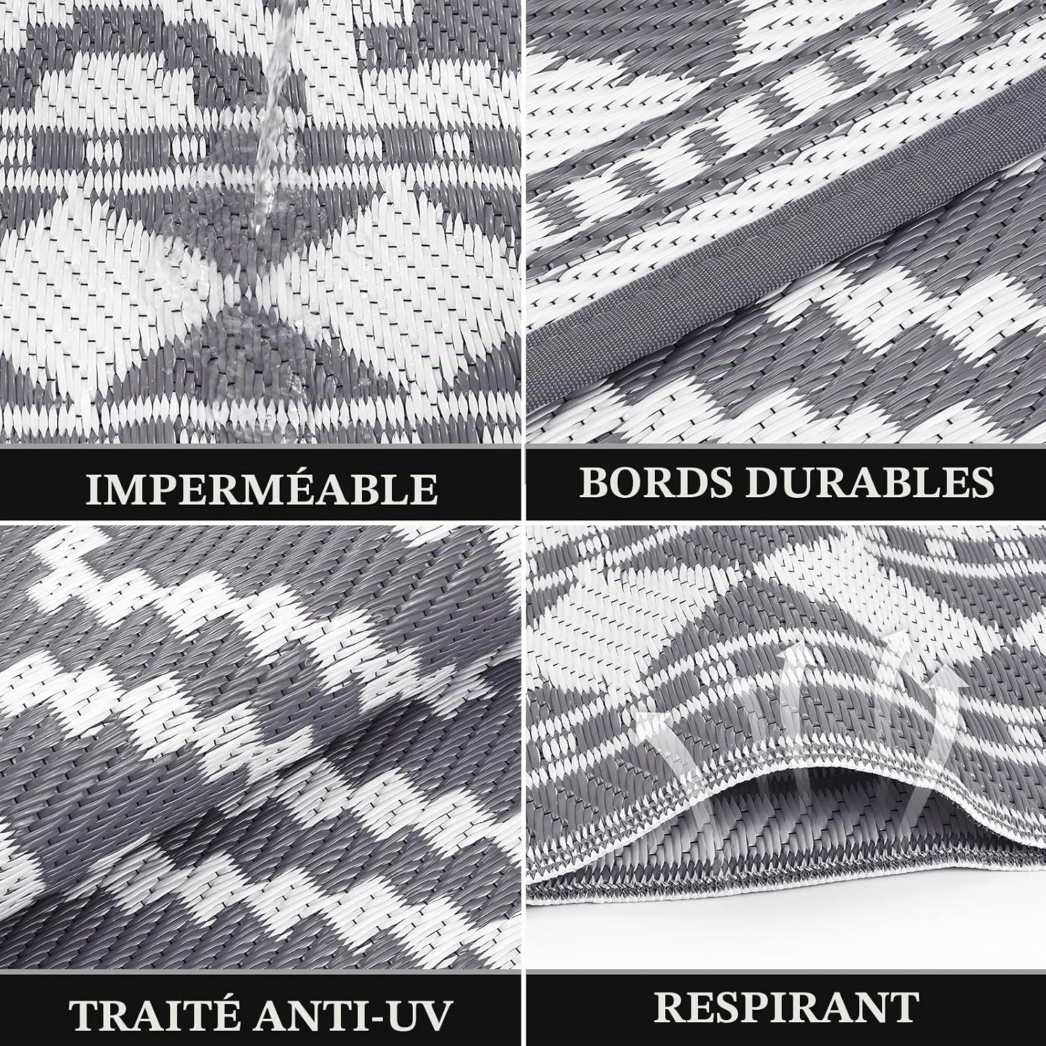 Detalle de Enyhom Tapis de pique-nique pliable réversible 180 x 270 cm – Gris, extérieur