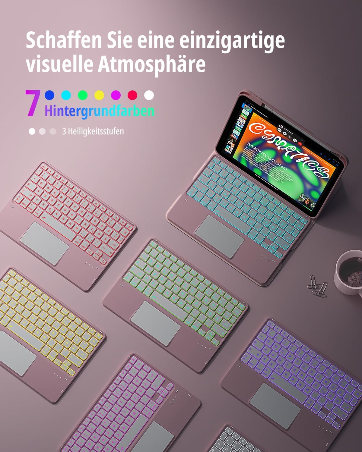 Detalle 2 de CACOE Drehbare Hülle mit Tastatur für iPad (A16) 11/10 Generation inkl. Touchpad – Hellrosa